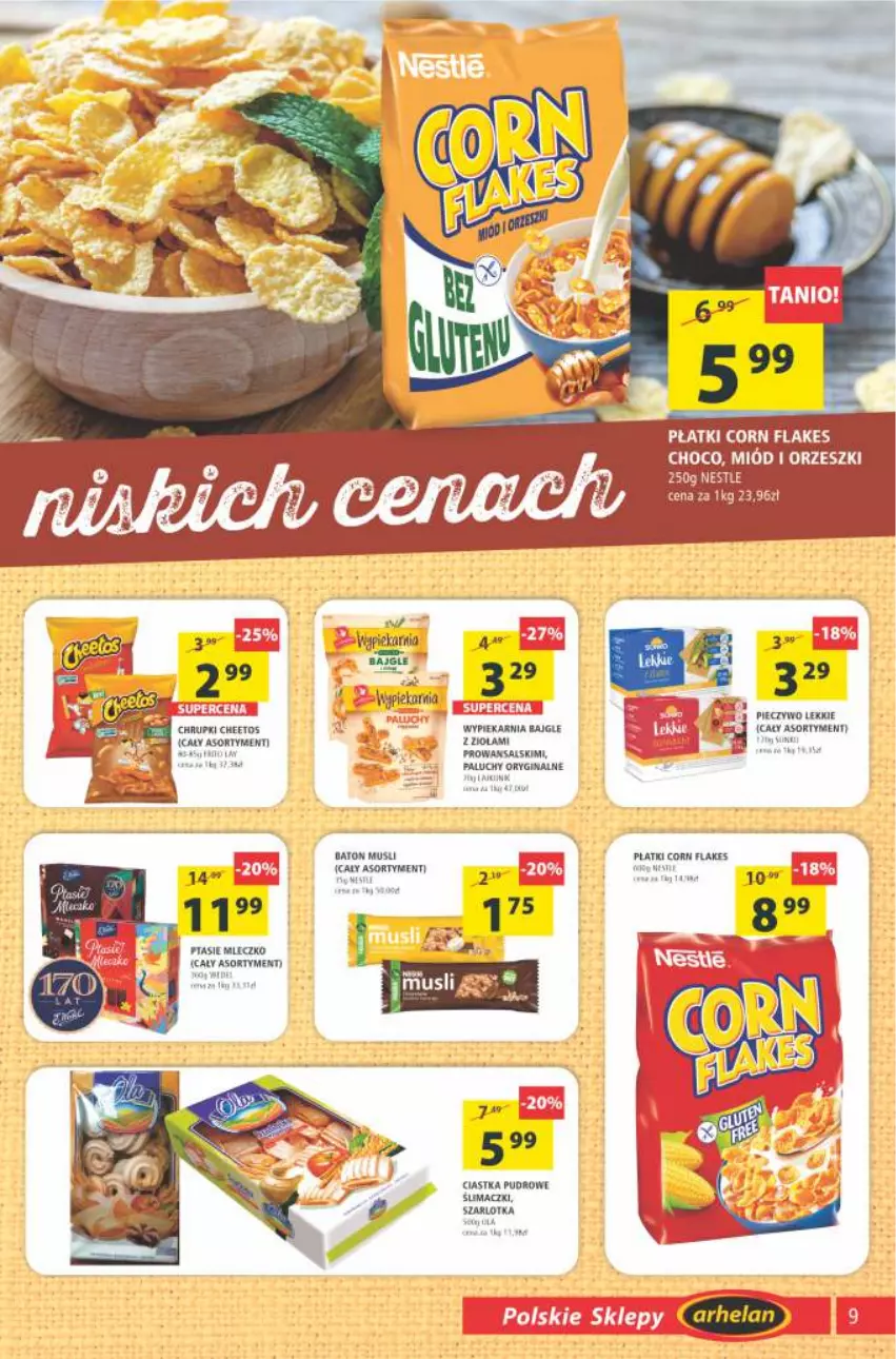 Gazetka promocyjna Arhelan - Gazetka - ważna 30.07 do 08.08.2021 - strona 9 - produkty: Bajgle, Cheetos, Chrupki, Ciastka, Fa, Gin, Miód, Mleczko, Orzeszki, Piec, Pieczywo, Ptasie mleczko, Szarlotka