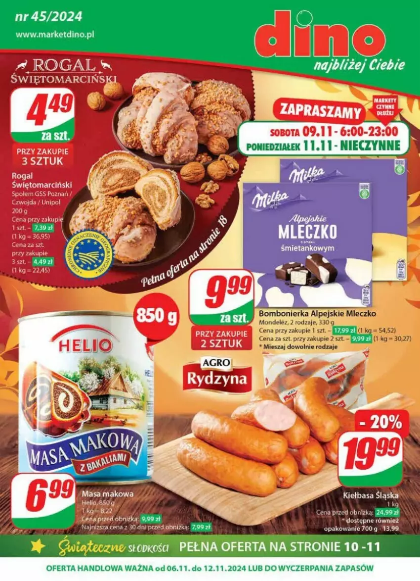 Gazetka promocyjna Dino - ważna 06.11 do 12.11.2024 - strona 1 - produkty: Helio, JBL, Kiełbasa, Kiełbasa śląska, Rogal