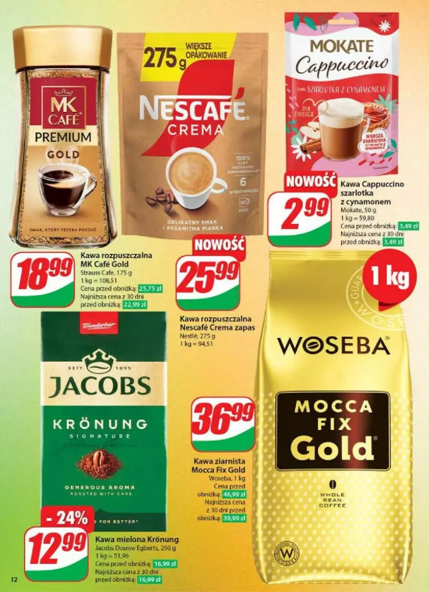 Gazetka promocyjna Dino - ważna 06.11 do 12.11.2024 - strona 4 - produkty: Cappuccino, Jacobs, Kawa, Kawa mielona, Kawa rozpuszczalna, Kawa ziarnista, Mocca Fix Gold, Szarlotka, Woseba