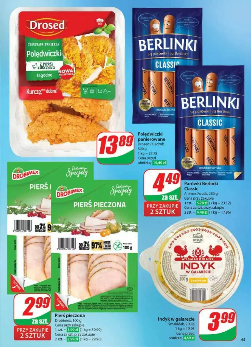 Gazetka promocyjna Dino - ważna 06.11 do 12.11.2024 - strona 40 - produkty: Berlinki, Drobimex, Gala, Kurczak, Parówki, Piec, Polędwiczki panierowane