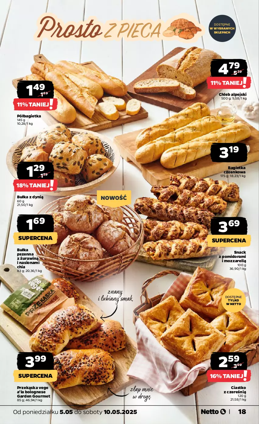 Gazetka promocyjna Netto - Od Poniedziałku - ważna 05.05 do 10.05.2025 - strona 18 - produkty: Bagietka, Bagietka czosnkowa, Bułka, Chia, Chleb, Dynią, Półbagietka