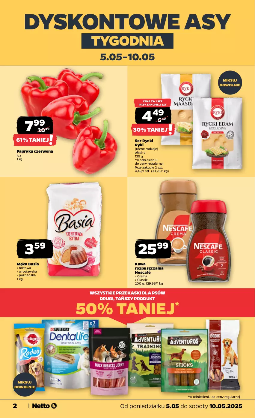 Gazetka promocyjna Netto - Od Poniedziałku - ważna 05.05 do 10.05.2025 - strona 2 - produkty: Basia, Kawa, Kawa rozpuszczalna, Mąka, Nescafé, Papryka, Papryka czerwona, Ser