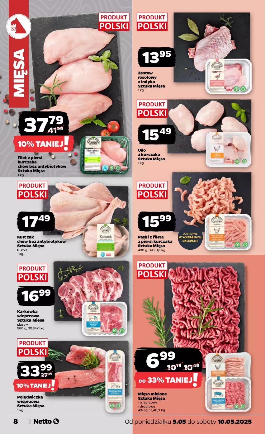 Gazetka promocyjna Netto - Od Poniedziałku - ważna 05.05 do 10.05.2025 - strona 8 - produkty: Filet z piersi kurczaka, Karkówka wieprzowa, Kurczak, Mięso, Mięso mielone, Polędwiczka wieprzowa, Tusz, Udo z kurczaka