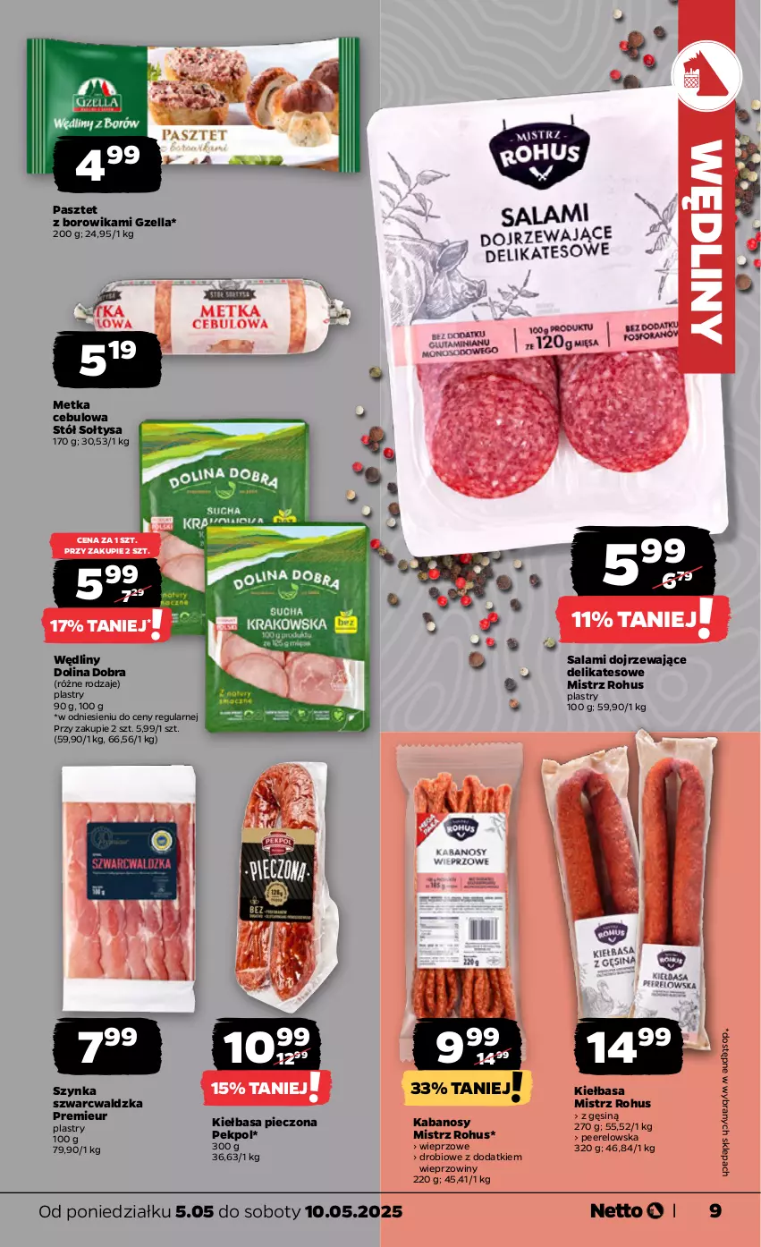 Gazetka promocyjna Netto - Od Poniedziałku - ważna 05.05 do 10.05.2025 - strona 9 - produkty: Kabanos, Kiełbasa, Pasztet, Pekpol, Piec, Salami, Stół, Szynka