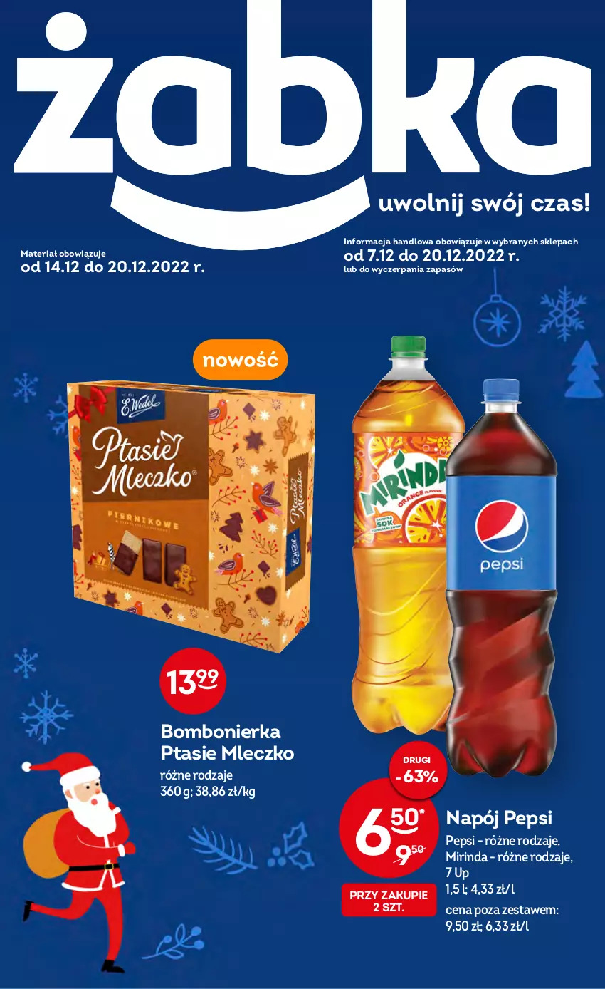 Gazetka promocyjna Żabka - ważna 14.12 do 20.12.2022 - strona 1 - produkty: Mirinda, Mleczko, Napój, Pepsi, Ptasie mleczko