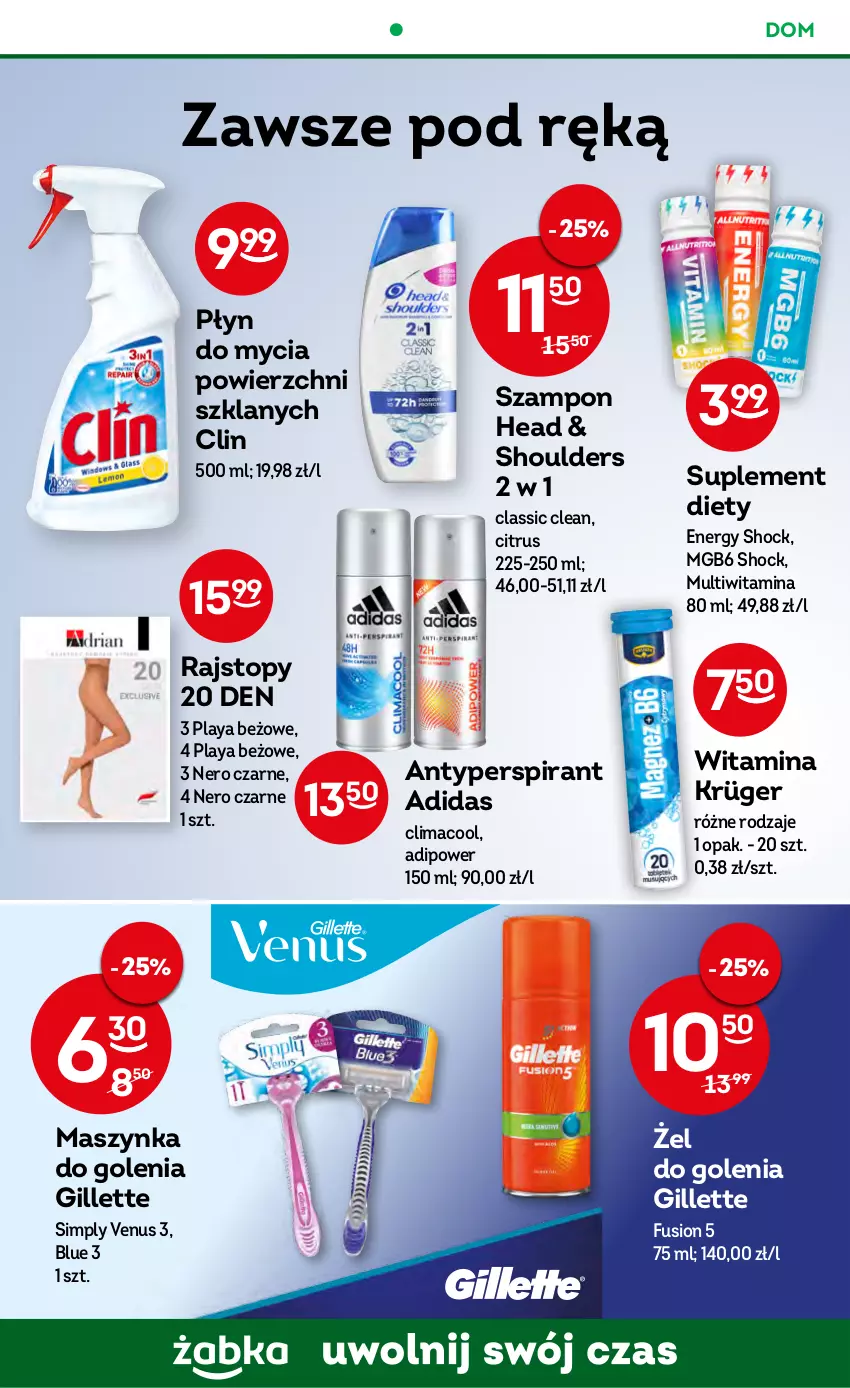 Gazetka promocyjna Żabka - ważna 14.12 do 20.12.2022 - strona 50 - produkty: Adidas, Antyperspirant, Clin, Fusion, Gillette, Maszynka, Maszynka do golenia, Płyn do mycia, Rajstopy, Suplement diety, Szampon, Szynka, Top, Venus