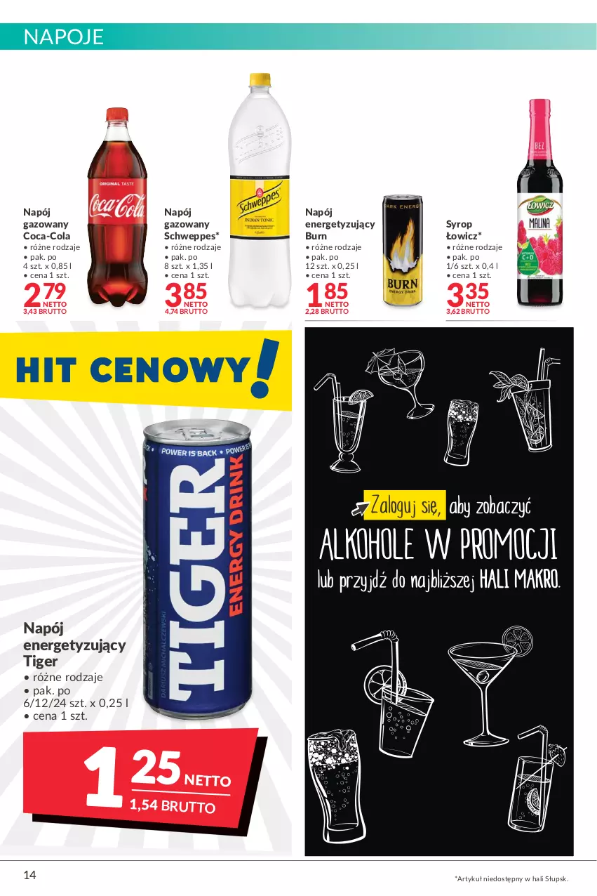 Gazetka promocyjna Makro - [Oferta promocyjna] Artykuły spożywcze i przemysłowe - ważna 24.01 do 07.02.2022 - strona 14 - produkty: Coca-Cola, Napój, Napój gazowany, Napoje, Schweppes, Syrop, Tiger