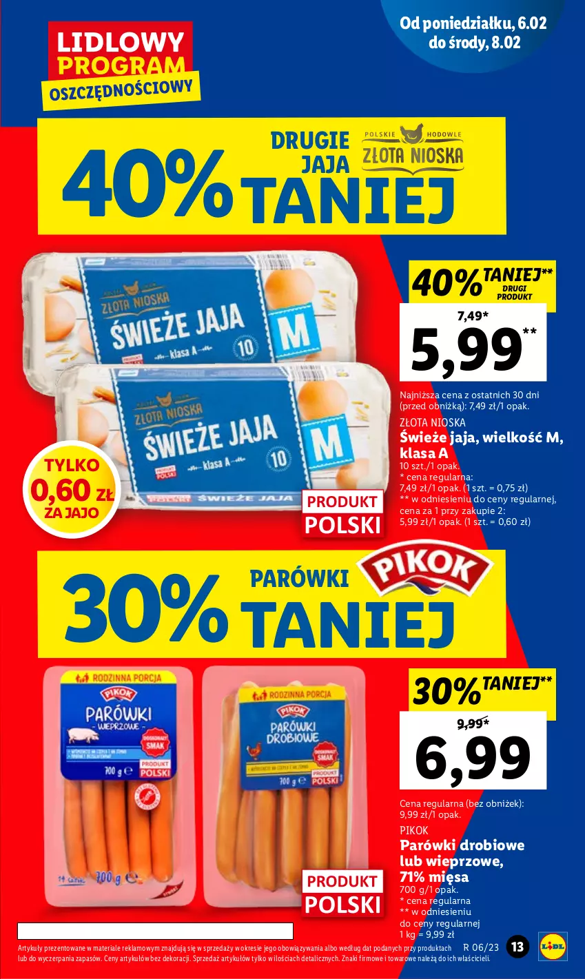 Gazetka promocyjna Lidl - GAZETKA - ważna 06.02 do 08.02.2023 - strona 13 - produkty: Jaja, Parówki, PIKOK