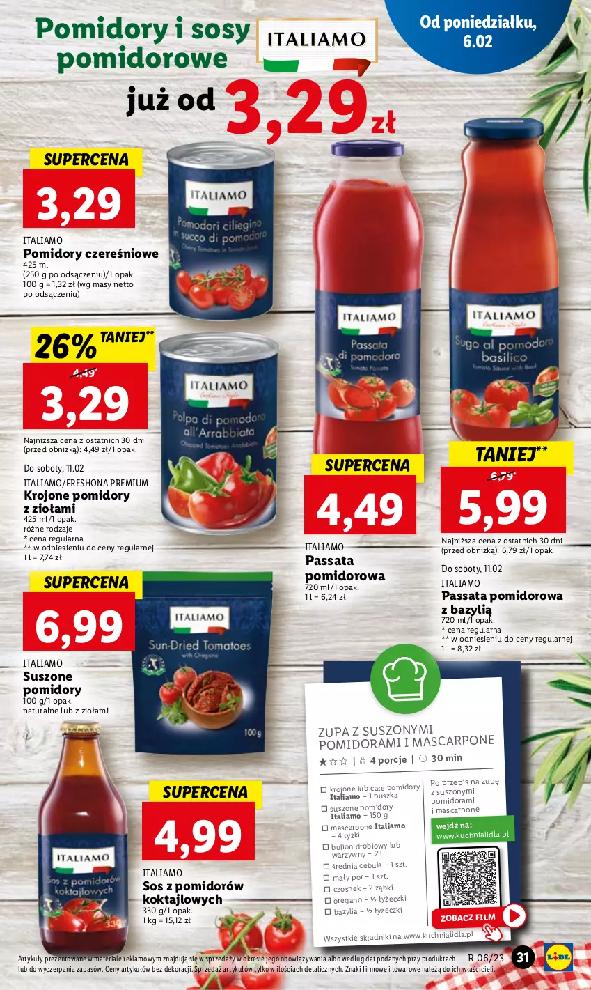 Gazetka promocyjna Lidl - GAZETKA - ważna 06.02 do 08.02.2023 - strona 33 - produkty: Bazyl, Bazylia, Bulion, Cebula, Czosnek, Kuchnia, Lion, Mascarpone, Pomidory, Por, Sos, Suszone pomidory, Zupa