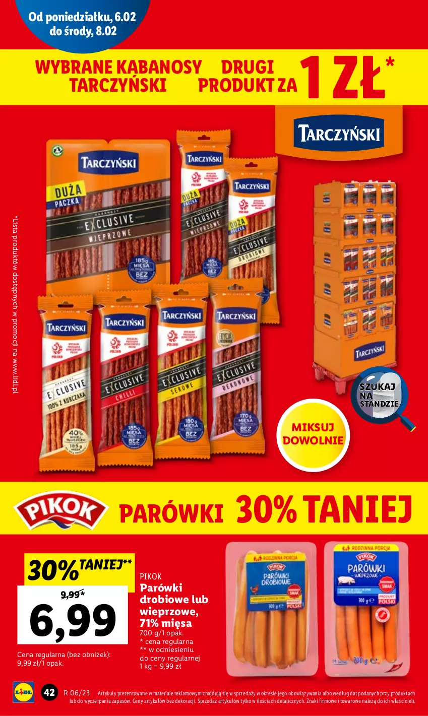 Gazetka promocyjna Lidl - GAZETKA - ważna 06.02 do 08.02.2023 - strona 44 - produkty: Kabanos, Parówki, PIKOK, Tarczyński