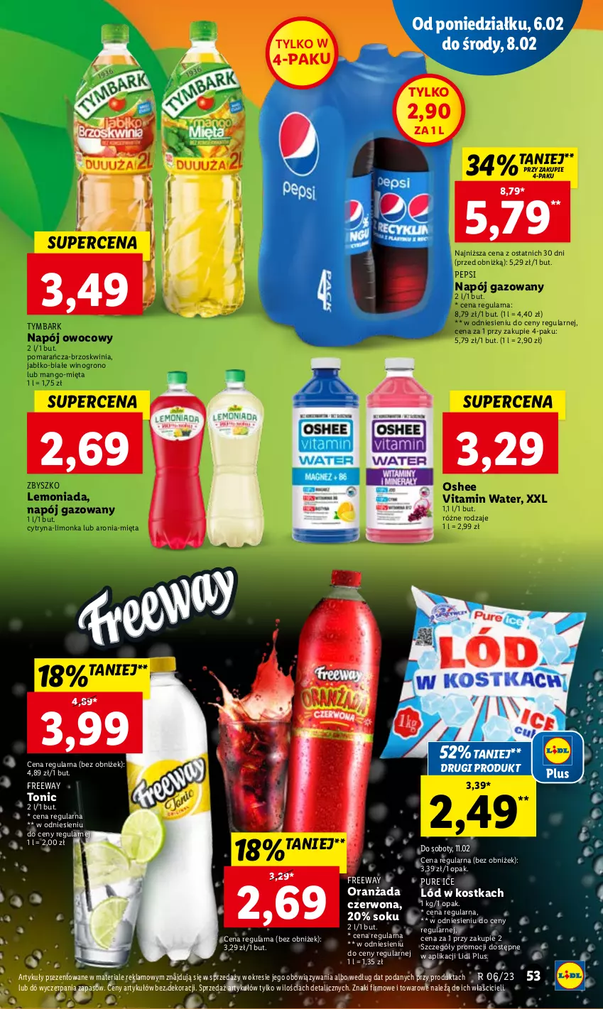 Gazetka promocyjna Lidl - GAZETKA - ważna 06.02 do 08.02.2023 - strona 55 - produkty: Aronia, Lemoniada, Limonka, Mango, Mięta, Napój, Napój gazowany, Oranżada, Oshee, Pepsi, Pur, Sok, Tymbark, Wino