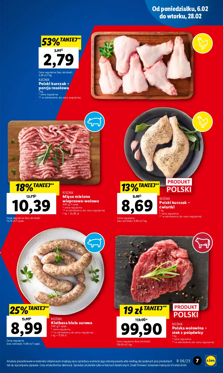 Gazetka promocyjna Lidl - GAZETKA - ważna 06.02 do 08.02.2023 - strona 7 - produkty: Kiełbasa, Kiełbasa biała, Kurczak, Mięso, Mięso mielone, Por, Stek, Wołowina