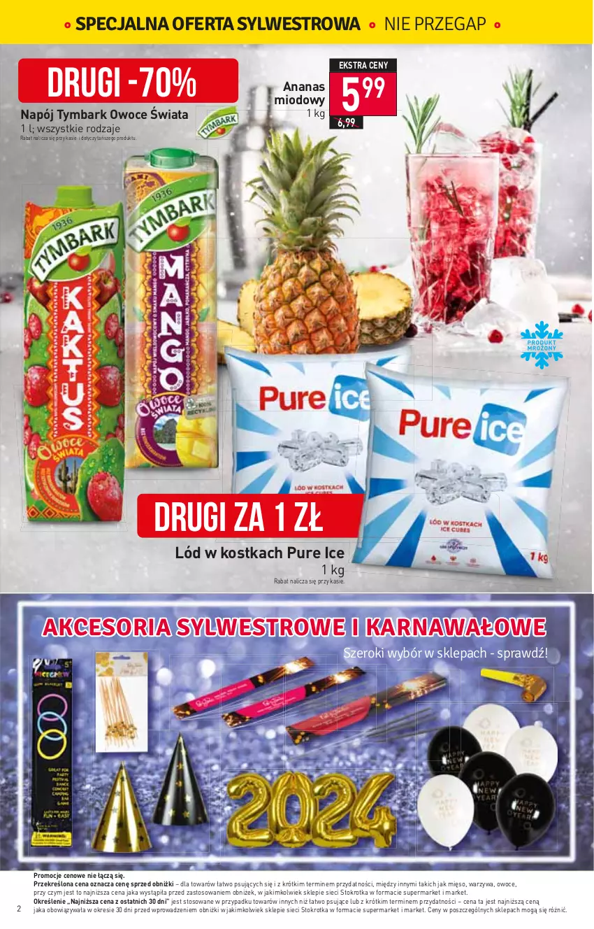 Gazetka promocyjna Stokrotka - Supermarket - ważna 28.12.2023 do 03.01.2024 - strona 2 - produkty: Ananas, Mięso, Napój, Owoce, Pur, Tymbark, Warzywa