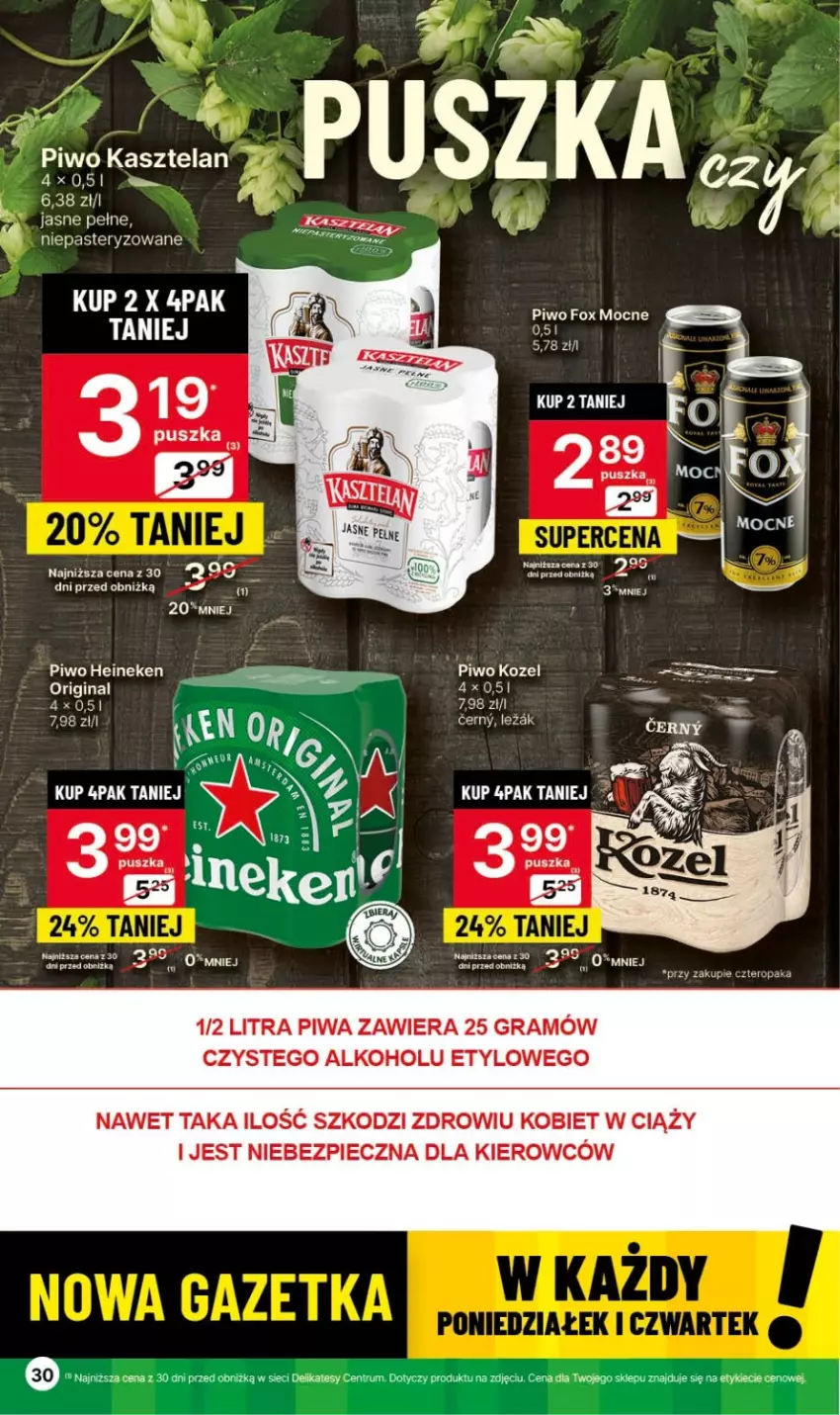 Gazetka promocyjna Delikatesy Centrum - Gazetka DC41czw-sr - ważna 19.10 do 25.10.2023 - strona 30 - produkty: Gra, Heineken, Kasztelan, Kozel, Piec, Piwa, Piwo, Rum