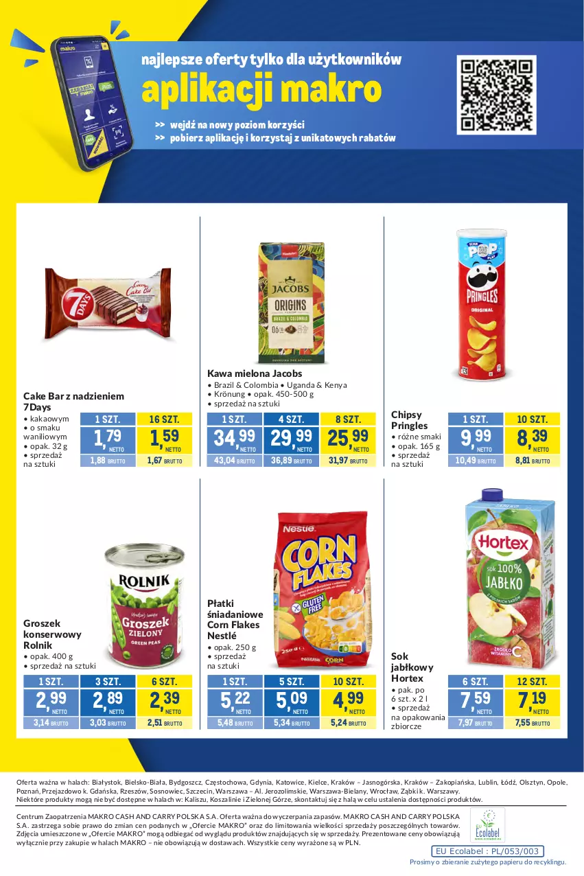 Gazetka promocyjna Makro - Kupujesz więcej płacisz mniej - ważna 07.07 do 03.08.2026 - strona 12 - produkty: Chipsy, Corn flakes, Danio, Groszek, Hortex, Jacobs, Kakao, Kawa, Kawa mielona, Kosz, Nestlé, Papier, Pringles, Rolnik, Rum, Ser, Sok, Sok jabłkowy, Sos, Szal