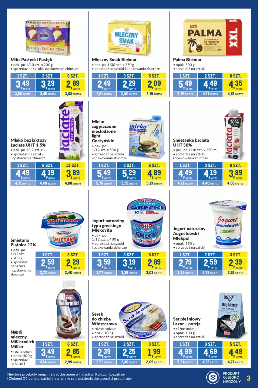 Gazetka promocyjna Makro - Kupujesz więcej płacisz mniej - ważna 07.07 do 03.08.2026 - strona 3 - produkty: Chleb, Jogurt, Jogurt naturalny, Kosz, Lazur, Mleko, Mleko bez laktozy, Mleko zagęszczone, Mlekovita, Müller, Müllermilch, Napój, Napój mleczny, Palma, Piątnica, Por, Ser, Ser pleśniowy, Serek, Szal