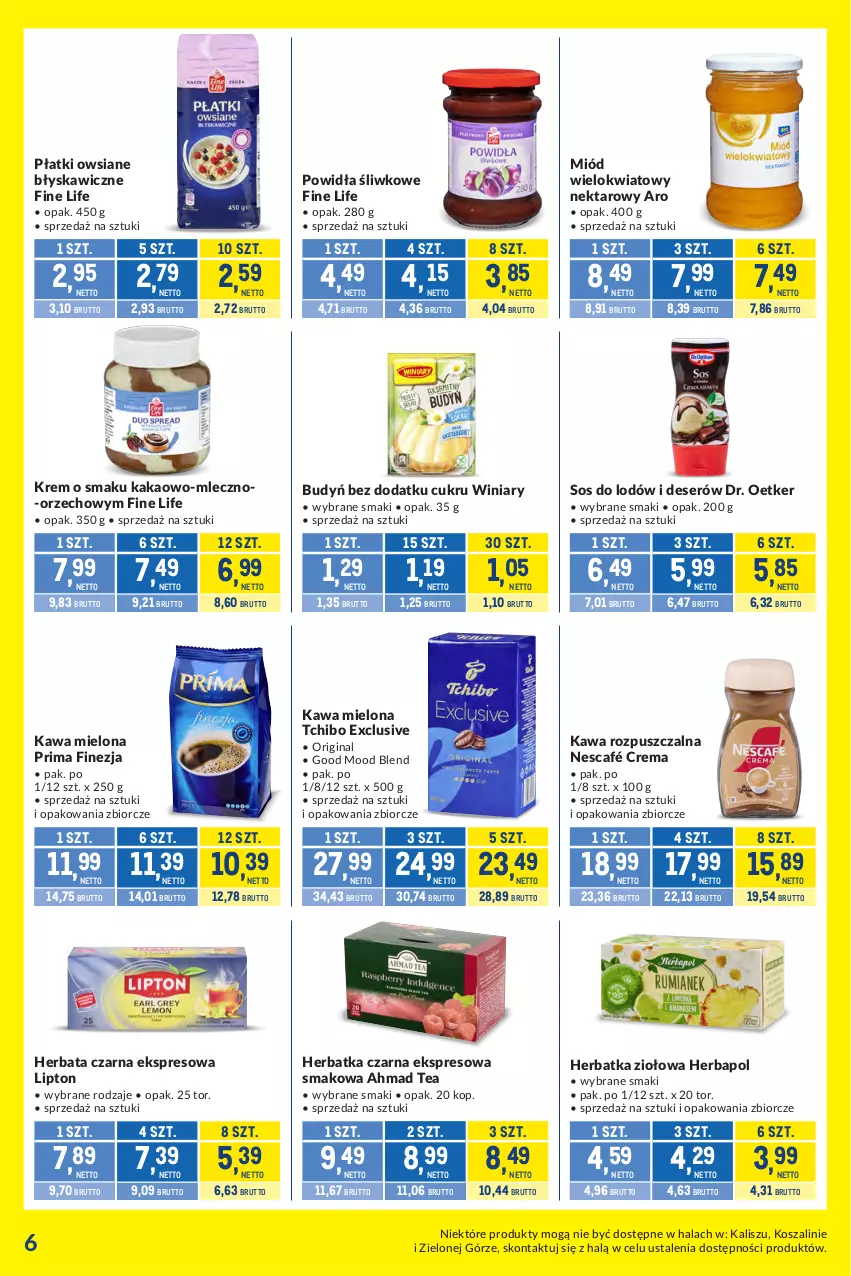 Gazetka promocyjna Makro - Kupujesz więcej płacisz mniej - ważna 07.07 do 03.08.2026 - strona 6 - produkty: Budyń, Deser, Dr. Oetker, Gin, Herbapol, Herbata, Herbata czarna, Kakao, Kawa, Kawa mielona, Kawa rozpuszczalna, Kosz, Lipton, Miód, Nektar, Nescafé, Płatki owsiane, Prima, Ser, Sos, Szal, Tchibo, Winiary