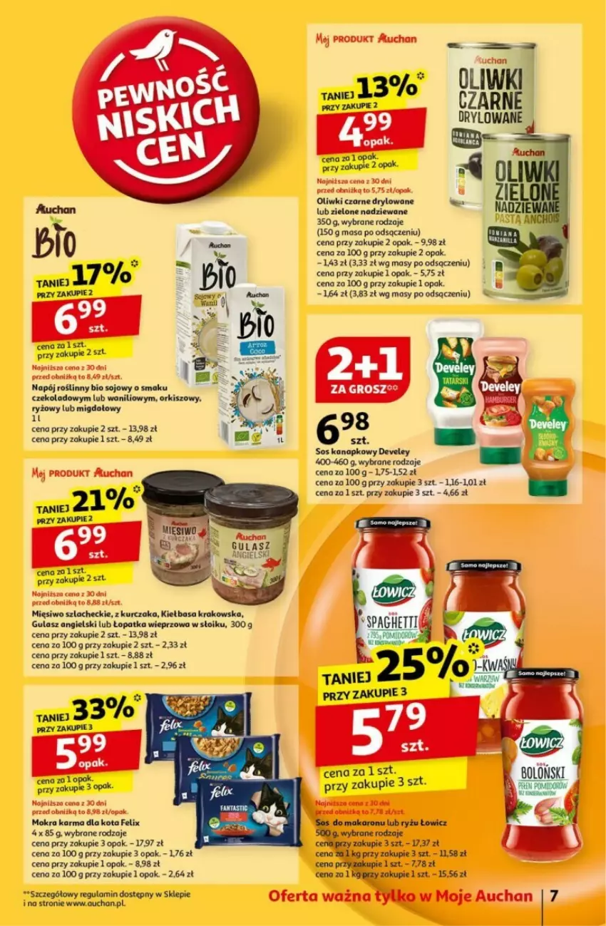 Gazetka promocyjna Auchan - ważna 24.10 do 30.10.2024 - strona 10 - produkty: Felix, Kiełbasa, Kiełbasa krakowska, Kurczak, Mokra karma, Napój, Napój roślinny, Oliwki, Oliwki czarne, Ryż, Sos