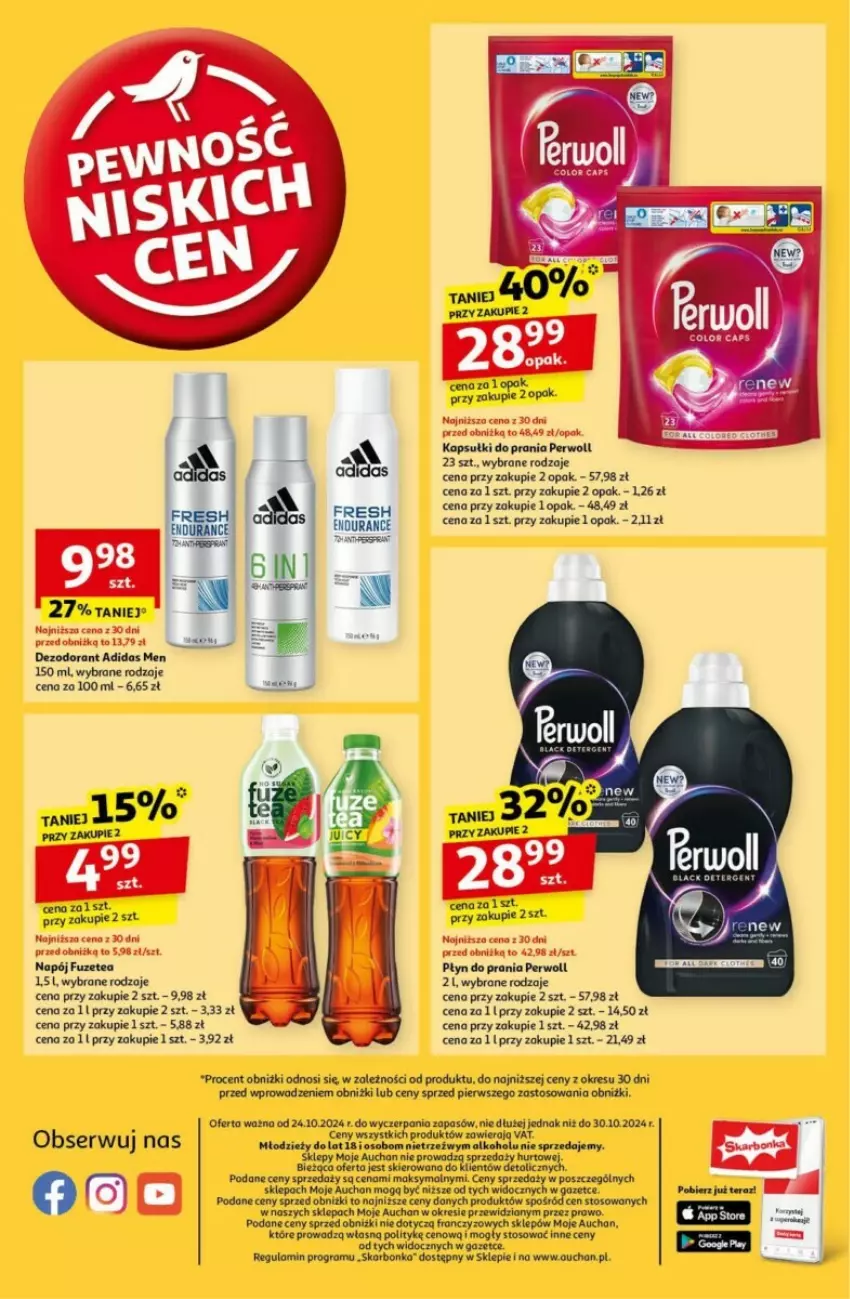 Gazetka promocyjna Auchan - ważna 24.10 do 30.10.2024 - strona 2 - produkty: Adidas, Dezodorant, Gra, Kapsułki do prania, Napój, Perwoll, Płyn do prania, Ser