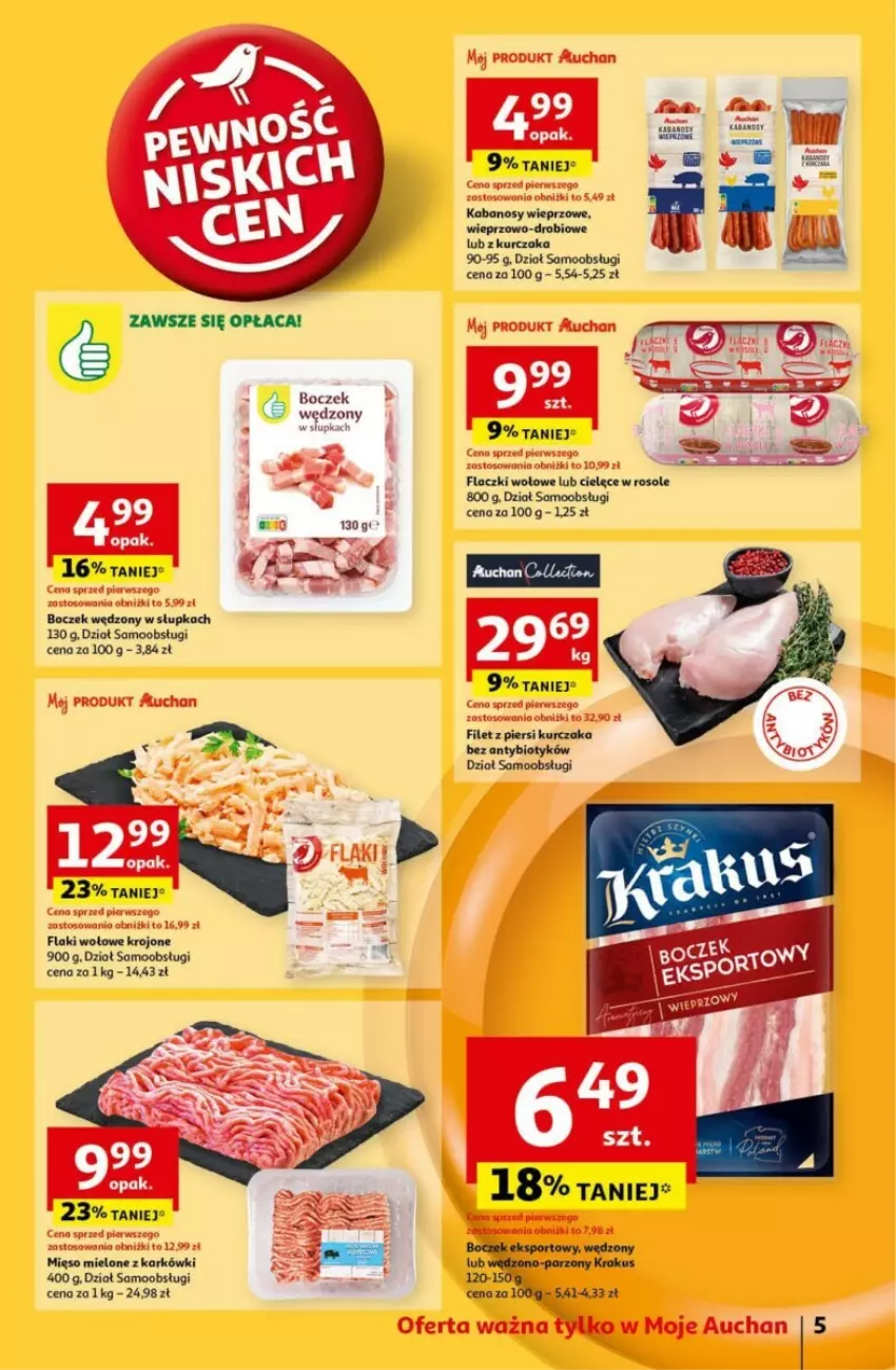 Gazetka promocyjna Auchan - ważna 24.10 do 30.10.2024 - strona 8 - produkty: Boczek, Filet z piersi kurczaka, Flaczki wołowe, Flaki, Flaki wołowe, Kabanos, Kurczak, Mięso, Mięso mielone