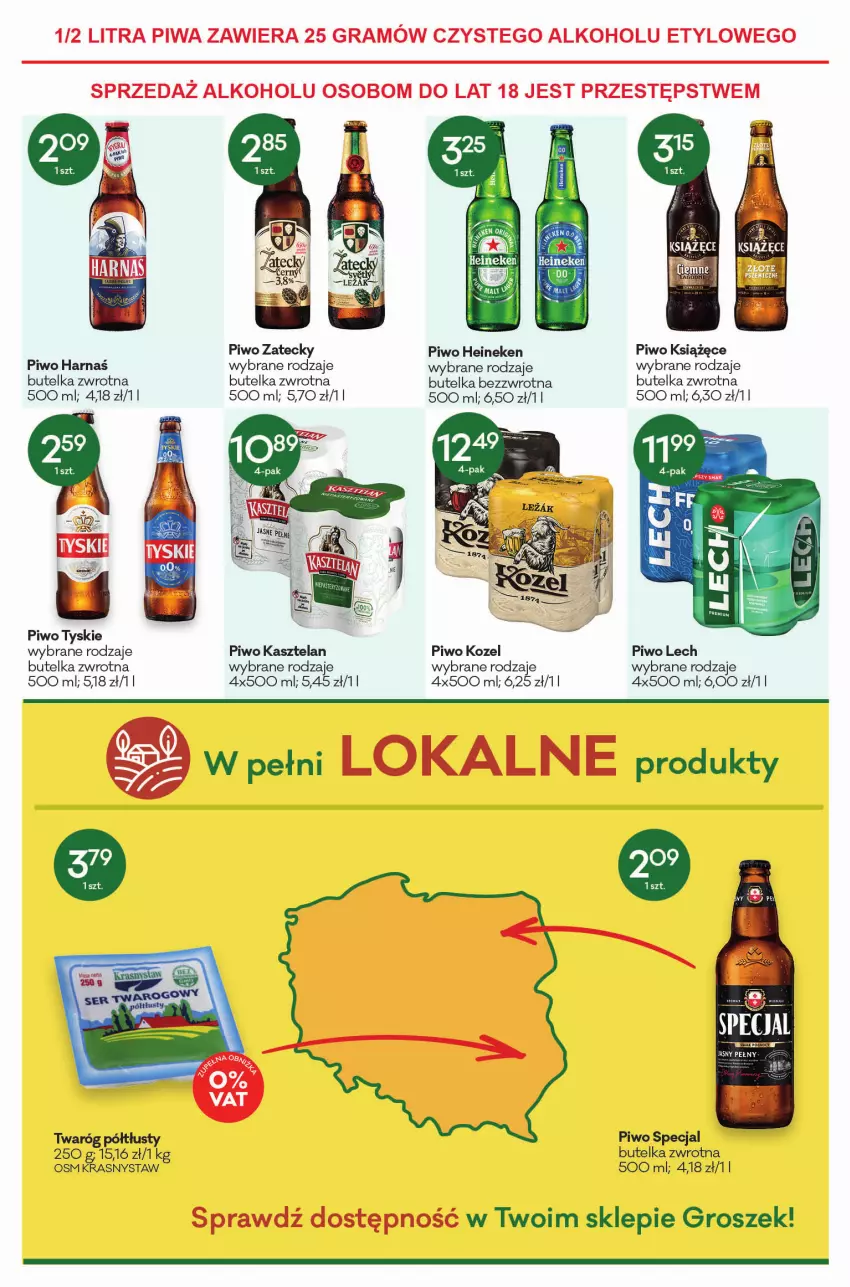 Gazetka promocyjna Groszek - ważna 17.02 do 01.03.2022 - strona 11 - produkty: Gra, Groszek, Harnaś, Heineken, Kasztelan, Kozel, Książęce, Piwa, Piwo, Twaróg, Twaróg półtłusty, Tyskie