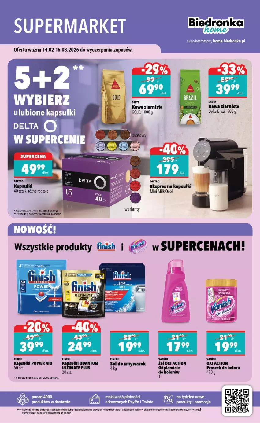 Gazetka promocyjna Biedronka - Home - ważna 14.02 do 21.02.2026 - strona 4 - produkty: Finish, Kawa, Kawa ziarnista, Odplamiacz, Sól, Vanish