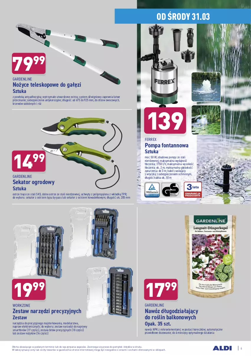 Gazetka promocyjna Aldi - Od Środy - ważna 31.03 do 03.04.2021 - strona 6 - produkty: Dźwig, Nawóz, Noż, Nożyce, Piec, Sekator, Smartfon, Sok, Teleskop, Uchwyty, Zestaw narzędzi