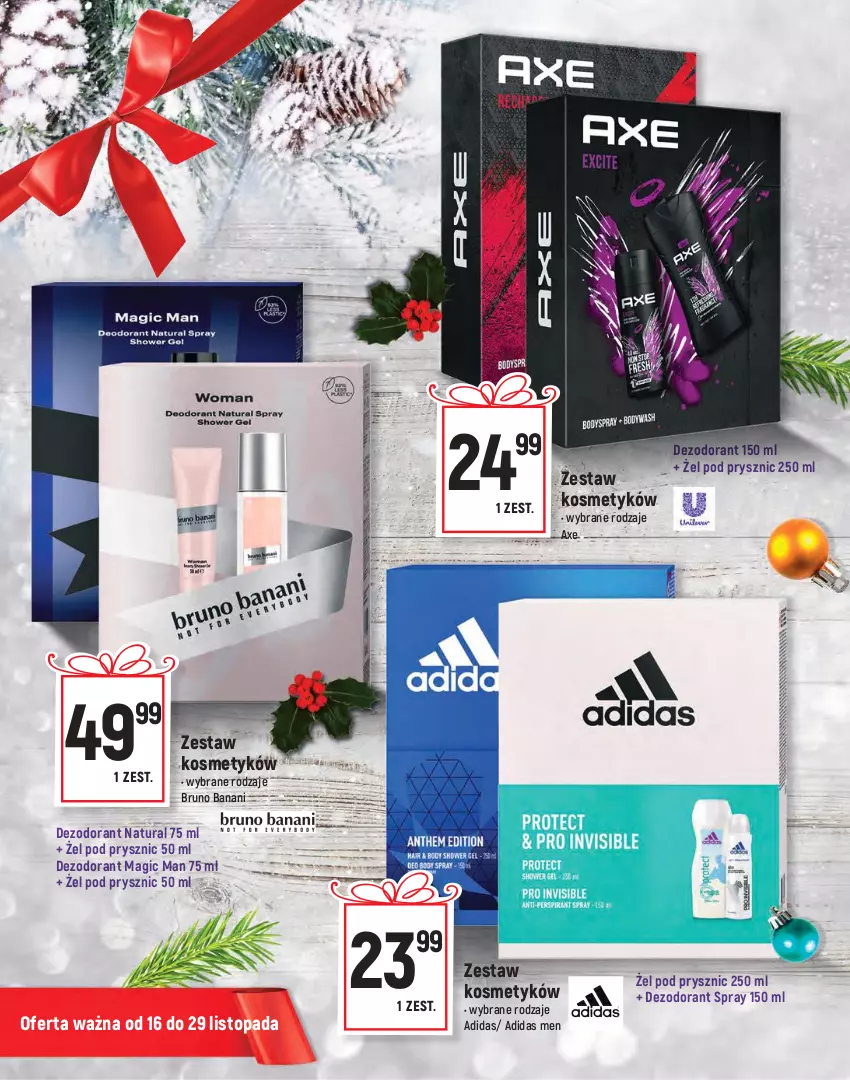 Gazetka promocyjna Intermarche - Dekoracje Świąteczne - ważna 16.11 do 29.11.2021 - strona 18 - produkty: Adidas, Bruno Banani, C-Thru, Dezodorant, Kosmetyczka, Lack, Mydło, Old Spice, Palmolive, Perfum, Szampon, Szczoteczka, Top