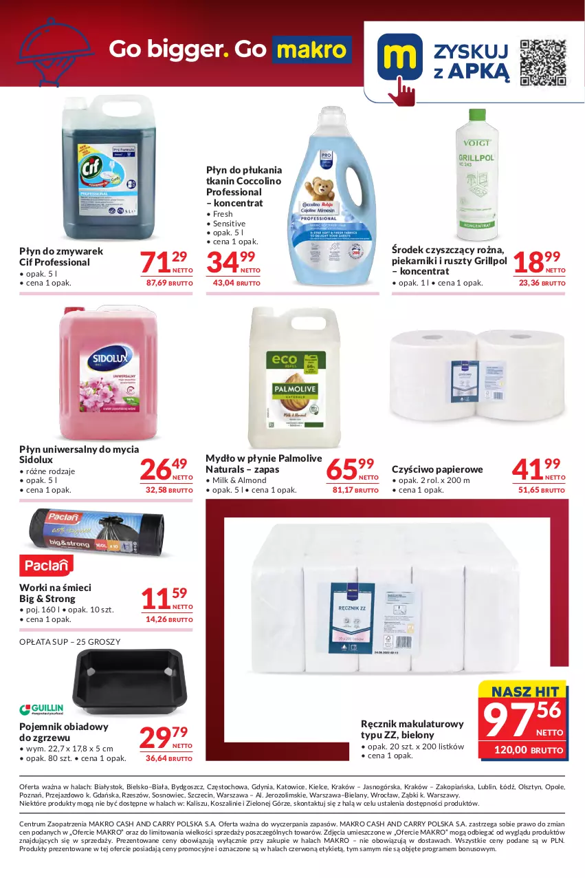 Gazetka promocyjna Makro - Oferta dla gastronomii - ważna 04.08 do 17.08.2026 - strona 10 - produkty: Cif, Coccolino, Czyściwo papierowe, Gra, Grill, Kosz, Mydło, Mydło w płynie, Palmolive, Papier, Piekarnik, Płyn do płukania, Pojemnik, Ręcznik, Rum, Sidolux, Sos, Szal, Worki na śmiec, Worki na śmieci