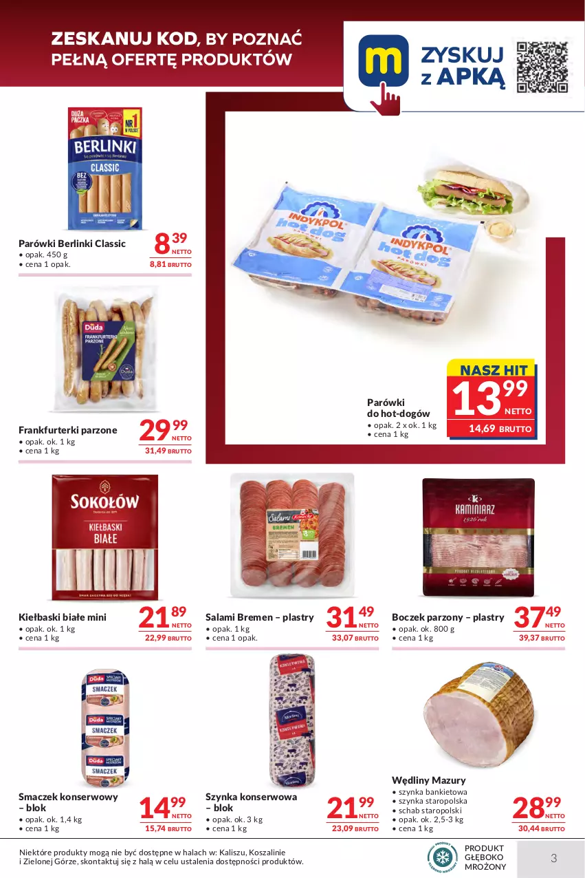 Gazetka promocyjna Makro - Oferta dla gastronomii - ważna 04.08 do 17.08.2026 - strona 3 - produkty: Berlinki, Boczek, Frankfurterki, Kiełbaski białe, Kosz, Parówki, Salami, Ser, Szal, Szynka, Szynka konserwowa