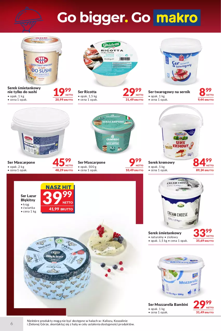 Gazetka promocyjna Makro - Oferta dla gastronomii - ważna 04.08 do 17.08.2026 - strona 6 - produkty: Kosz, Lazur, Mascarpone, Mozzarella, Ricotta, Ser, Ser twarogowy, Serek, Sushi, Szal