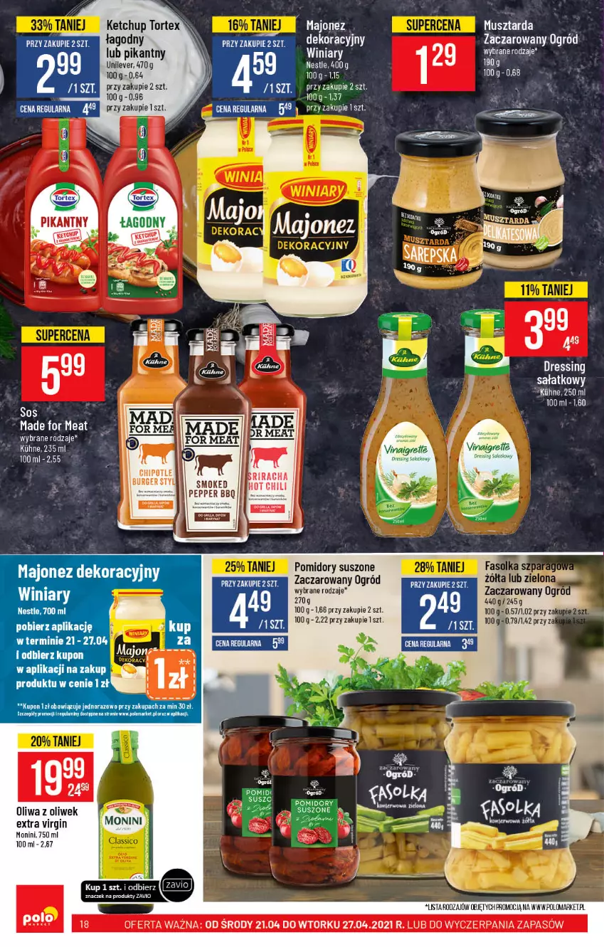 Gazetka promocyjna PoloMarket - Gazetka promocyjna - ważna 21.04 do 27.04.2021 - strona 18 - produkty: Dres, Fa, Gin, Ketchup, Majonez, Monini, Ogród, Oliwa z oliwek, Pomidory, Sałat