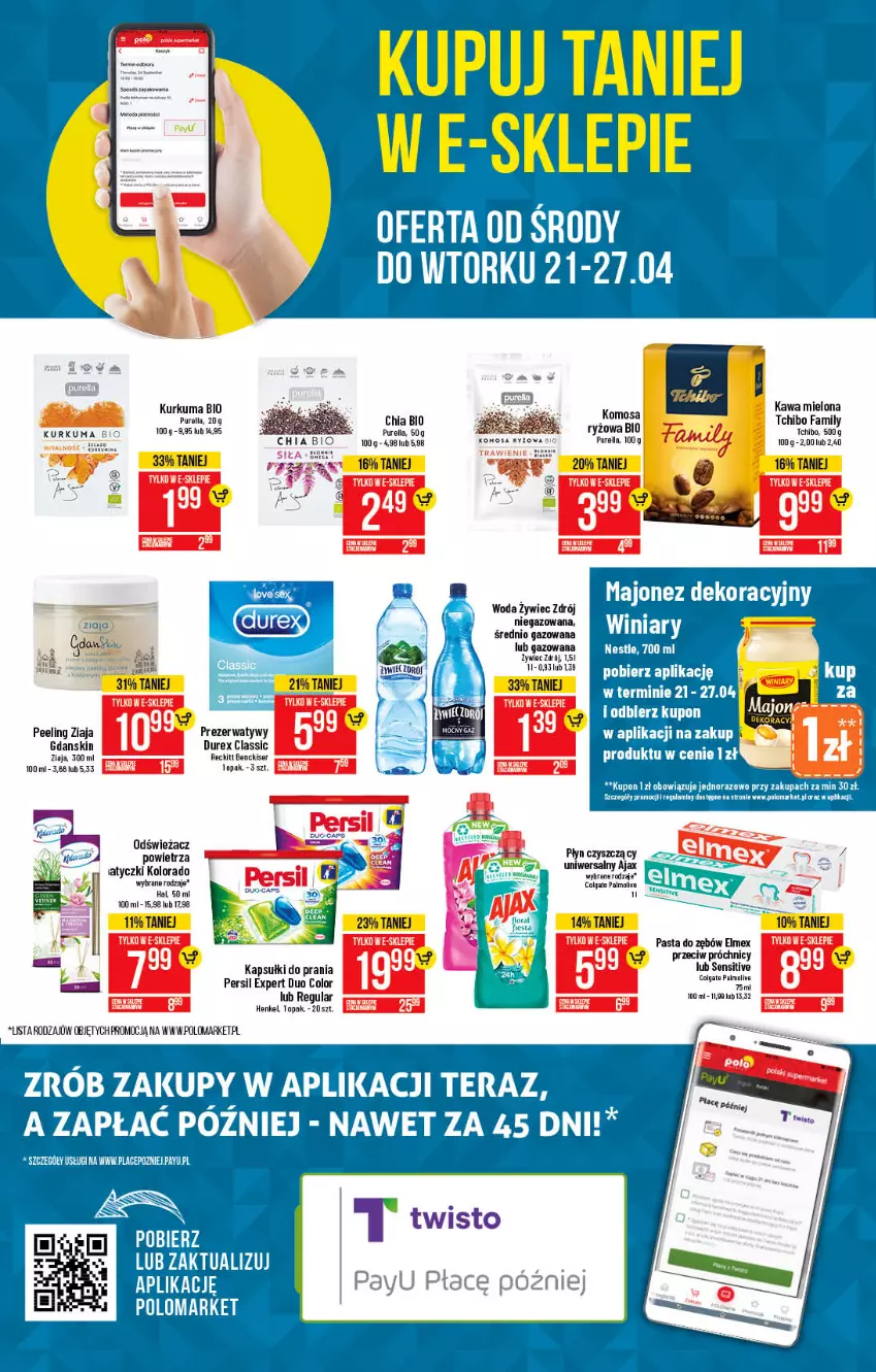 Gazetka promocyjna PoloMarket - Gazetka promocyjna - ważna 21.04 do 27.04.2021 - strona 3 - produkty: Chia, Colgate, Elmex, Fa, Kapsułki do prania, Kawa, Kawa mielona, Kolorado, Kurkuma, LG, Majonez, Palmolive, Pasta do zębów, Persil, Pur, Ser, Tchibo, Tchibo Family, Tera, Winiary, Woda, Ziaja