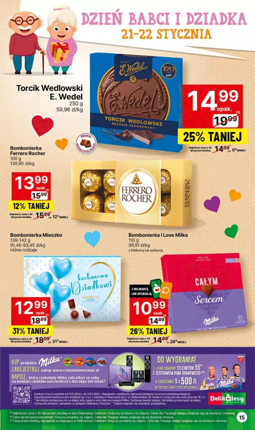 Gazetka promocyjna Delikatesy Centrum - Dyskontowe ceny w Delikatesach Centrum - ważna 18.01 do 24.01.2024 - strona 15 - produkty: E. Wedel, Ferrero, Ferrero Rocher, Jogurt, Lody, Miecz, Milka, Rum