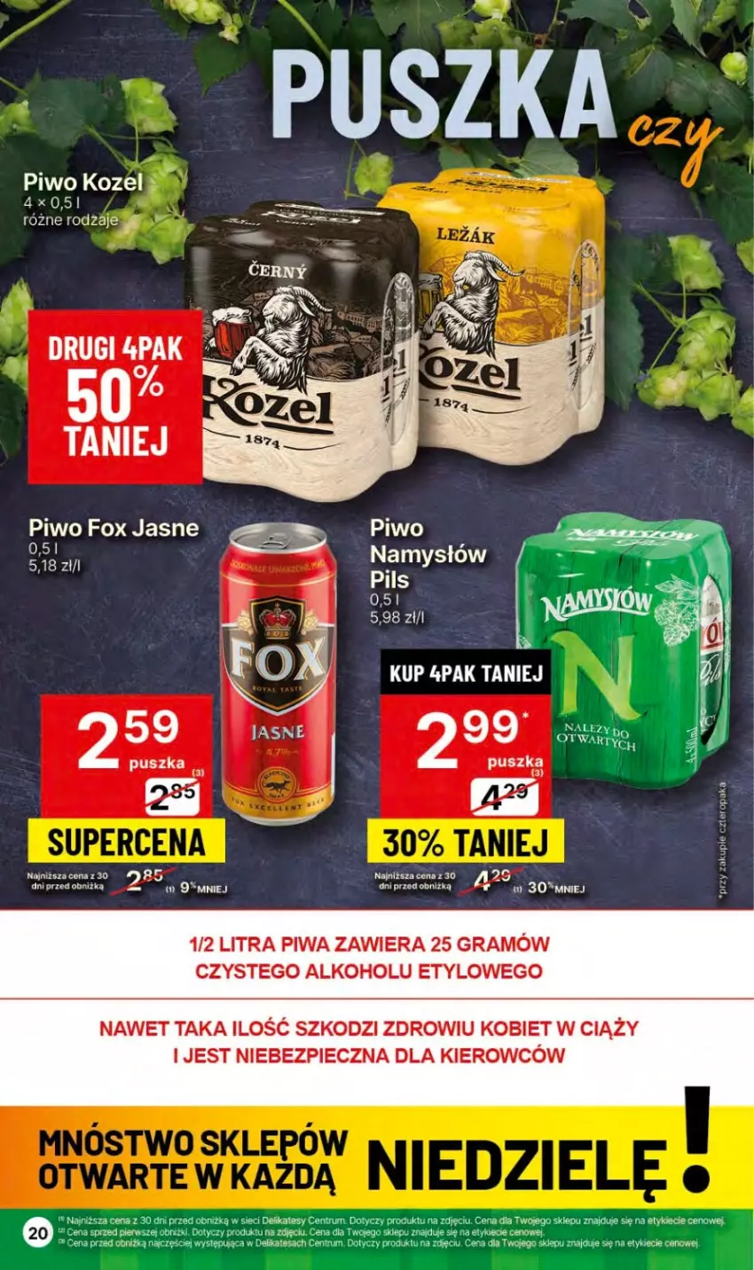 Gazetka promocyjna Delikatesy Centrum - Dyskontowe ceny w Delikatesach Centrum - ważna 18.01 do 24.01.2024 - strona 20 - produkty: Gra, Kozel, Namysłów, Piec, Piwa, Piwo, Rum