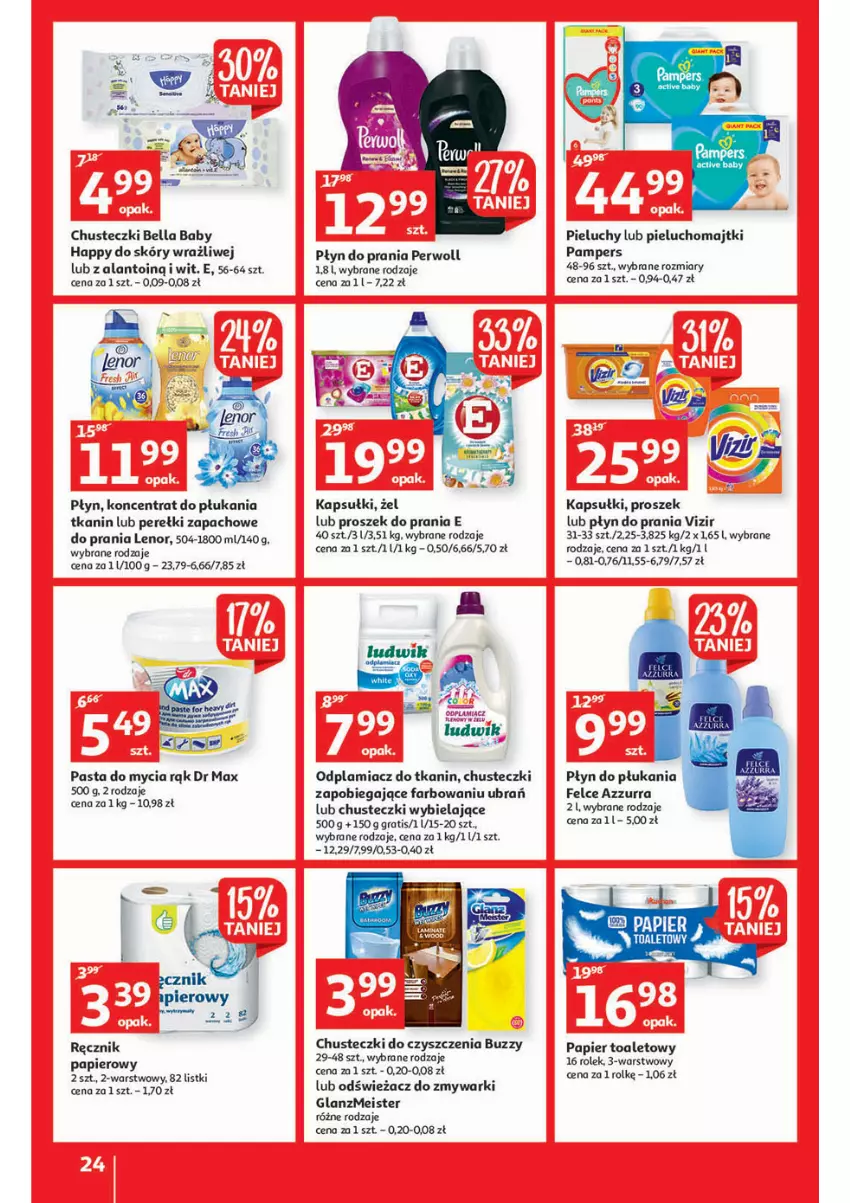 Gazetka promocyjna Auchan - przeNISKIE CENY lecą w dół Hipermarkety - ważna 24.02 do 02.03.2022 - strona 24 - produkty: Bell, Bella, Chusteczki, Chusteczki do czyszczenia, Fa, Gra, Lenor, Ludwik, Majtki, Odplamiacz, Odświeżacz do zmywarki, Pampers, Papier, Papier toaletowy, Pasta do mycia rąk, Perełki zapachowe, Perwoll, Pieluchomajtki, Pieluchy, Płyn do płukania, Płyn do prania, Proszek do prania, Rama, Ręcznik, Vizir, Zmywarki