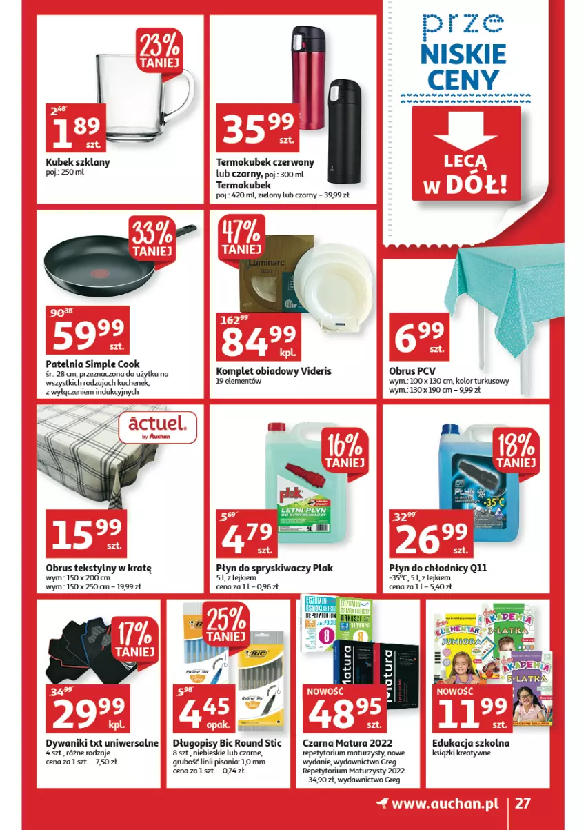 Gazetka promocyjna Auchan - przeNISKIE CENY lecą w dół Hipermarkety - ważna 24.02 do 02.03.2022 - strona 27 - produkty: BIC, Długopis, Dywan, Dywanik, Komplet obiadowy, Kubek, Obrus, Patelnia, Płyn do chłodnic, Płyn do spryskiwaczy