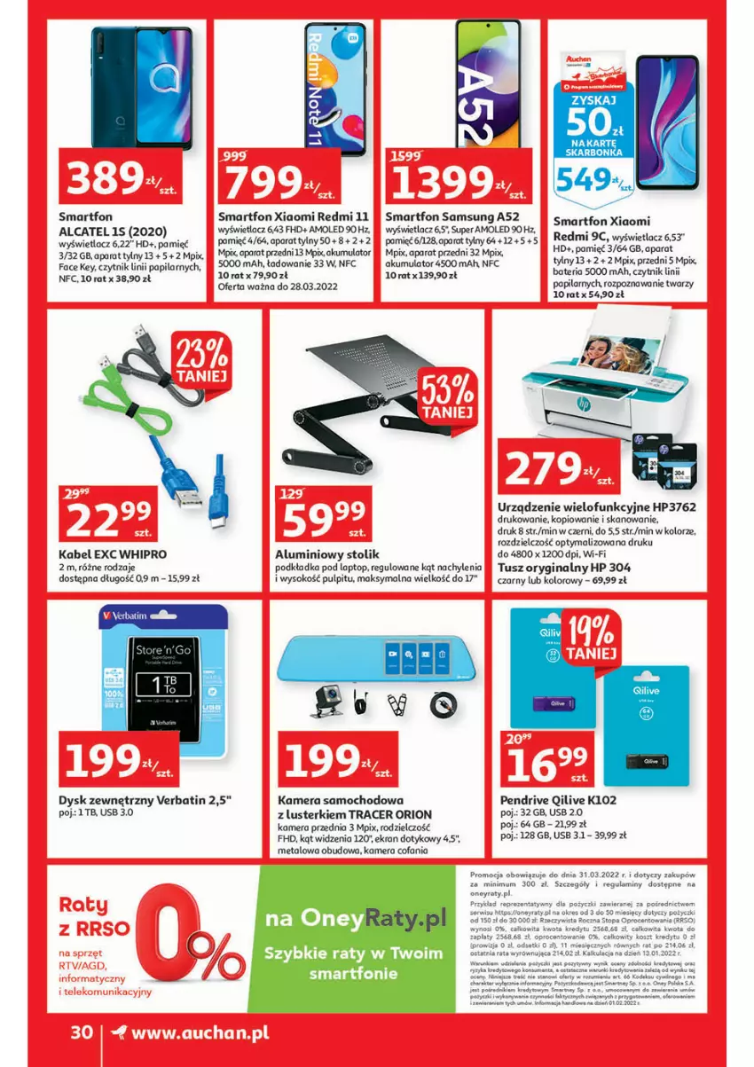 Gazetka promocyjna Auchan - przeNISKIE CENY lecą w dół Hipermarkety - ważna 24.02 do 02.03.2022 - strona 30 - produkty: Acer, Akumulator, Amol, Bateria, Fa, Gin, HP, Kamera, Kosz, Pendrive, Podkład, Podkładka, Samsung, Ser, Smartfon, Sok, Stolik, Top, Tusz, Urządzenie wielofunkcyjne