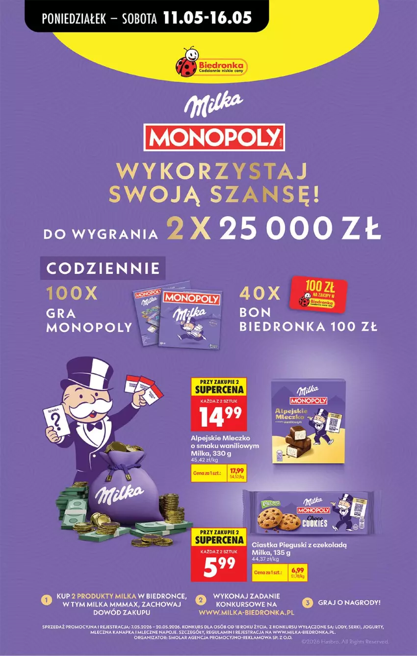 Gazetka promocyjna Biedronka - Od Poniedziałku - ważna 11.05 do 16.05.2026 - strona 72 - produkty: Ciastka, Gra, Jogurt, Lody, Milka, Mleczko, Mleczna kanapka, Mola, Monopoly, Napoje, Ser
