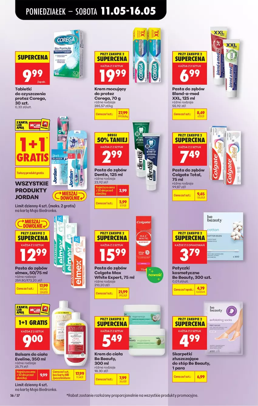 Gazetka promocyjna Biedronka - Od Poniedziałku - ważna 11.05 do 16.05.2026 - strona 86 - produkty: Balsam do ciała, Be Be, Blend-a-Med, Colgate, Colgate Total, Corega, Elmex, Eveline, Gra, Karp, Krem do ciała, LG, Pasta do zębów, Patyczki kosmetyczne, Por, Skarpetki, Tablet