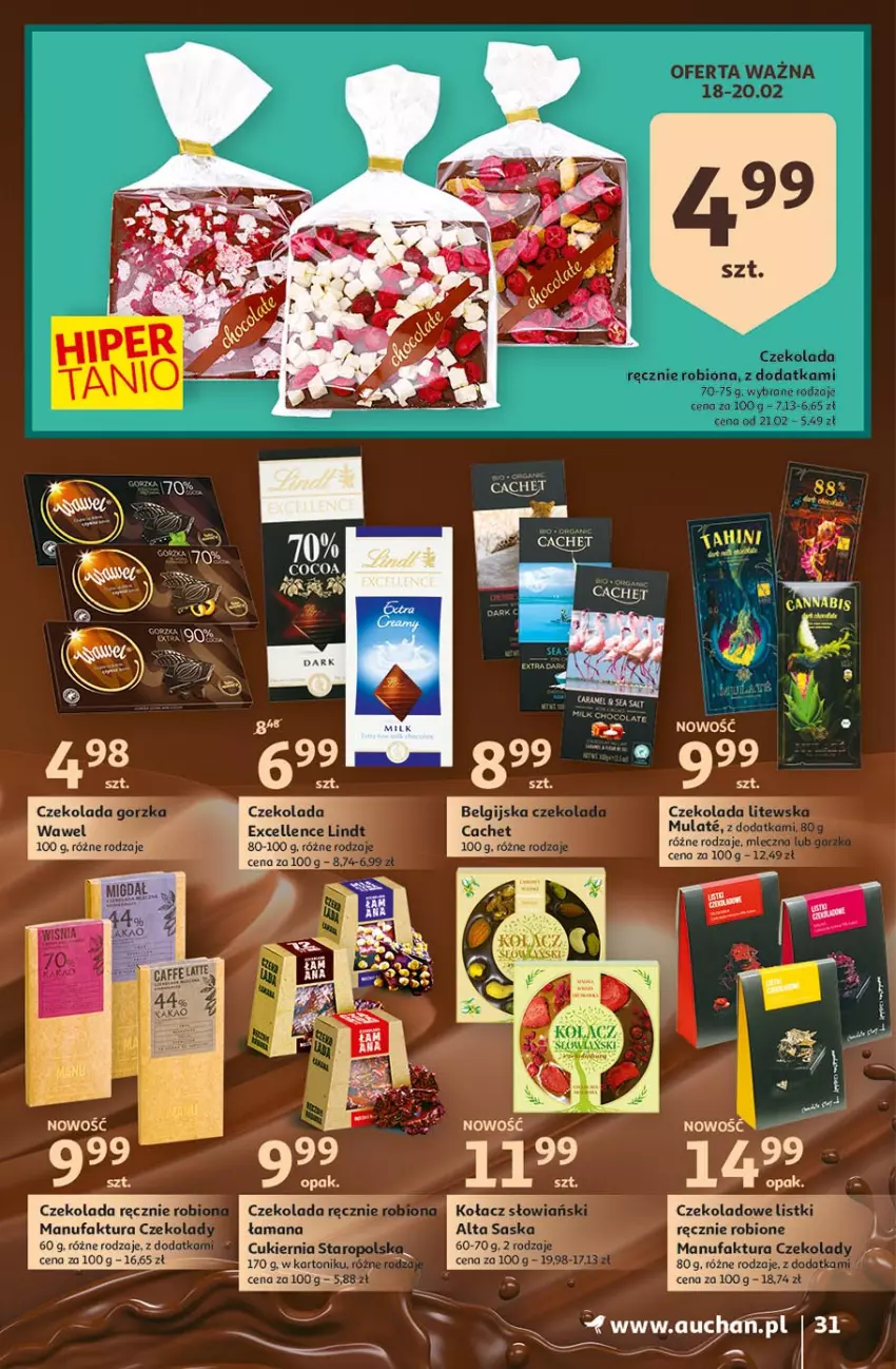 Gazetka promocyjna Auchan - Hiper porządki Hipermarkety - ważna 18.02 do 25.02.2021 - strona 31 - produkty: Cukier, Czekolada, Czekolada gorzka, Fa, Lindt, Saska, Tonik, Wawel