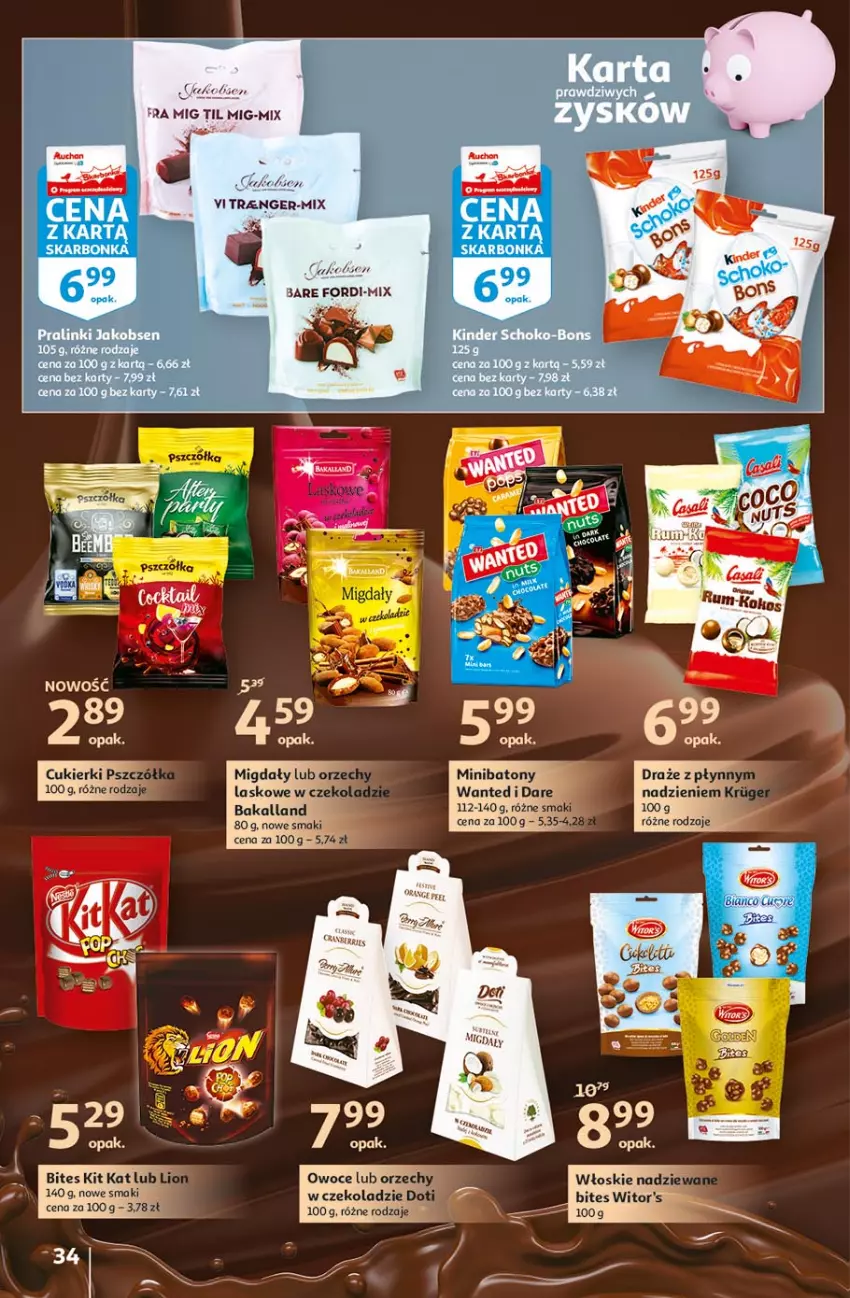 Gazetka promocyjna Auchan - Hiper porządki Hipermarkety - ważna 18.02 do 25.02.2021 - strona 34 - produkty: Bakalland, Baton, Cukier, Cukierki, Kit Kat, Migdały, Orzechy włoskie, Owoce