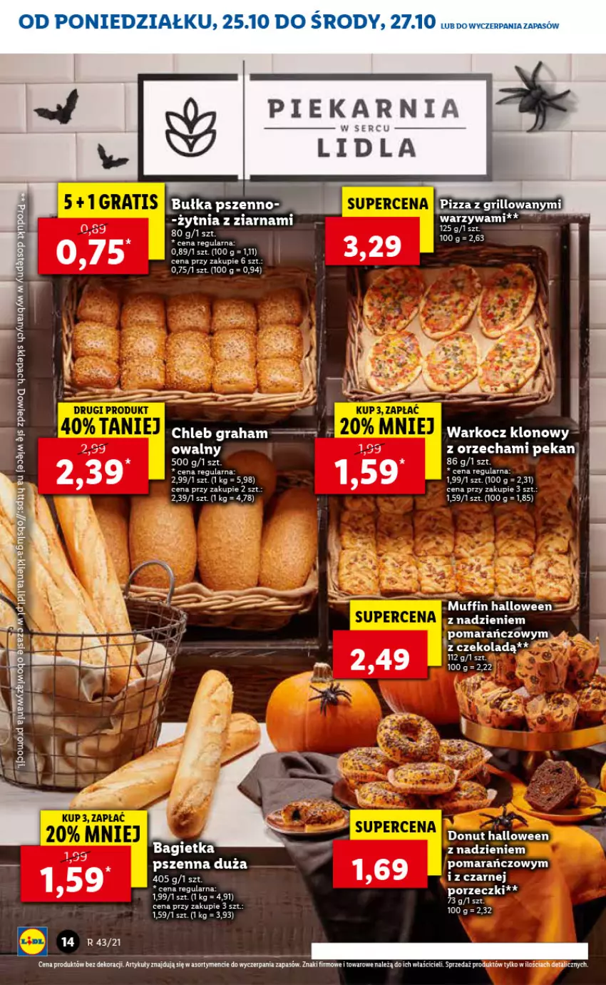 Gazetka promocyjna Lidl - GAZETKA - ważna 25.10 do 27.10.2021 - strona 14 - produkty: Bagietka, Chleb, Donut, Fa, Gra, Koc, Pizza, Ser