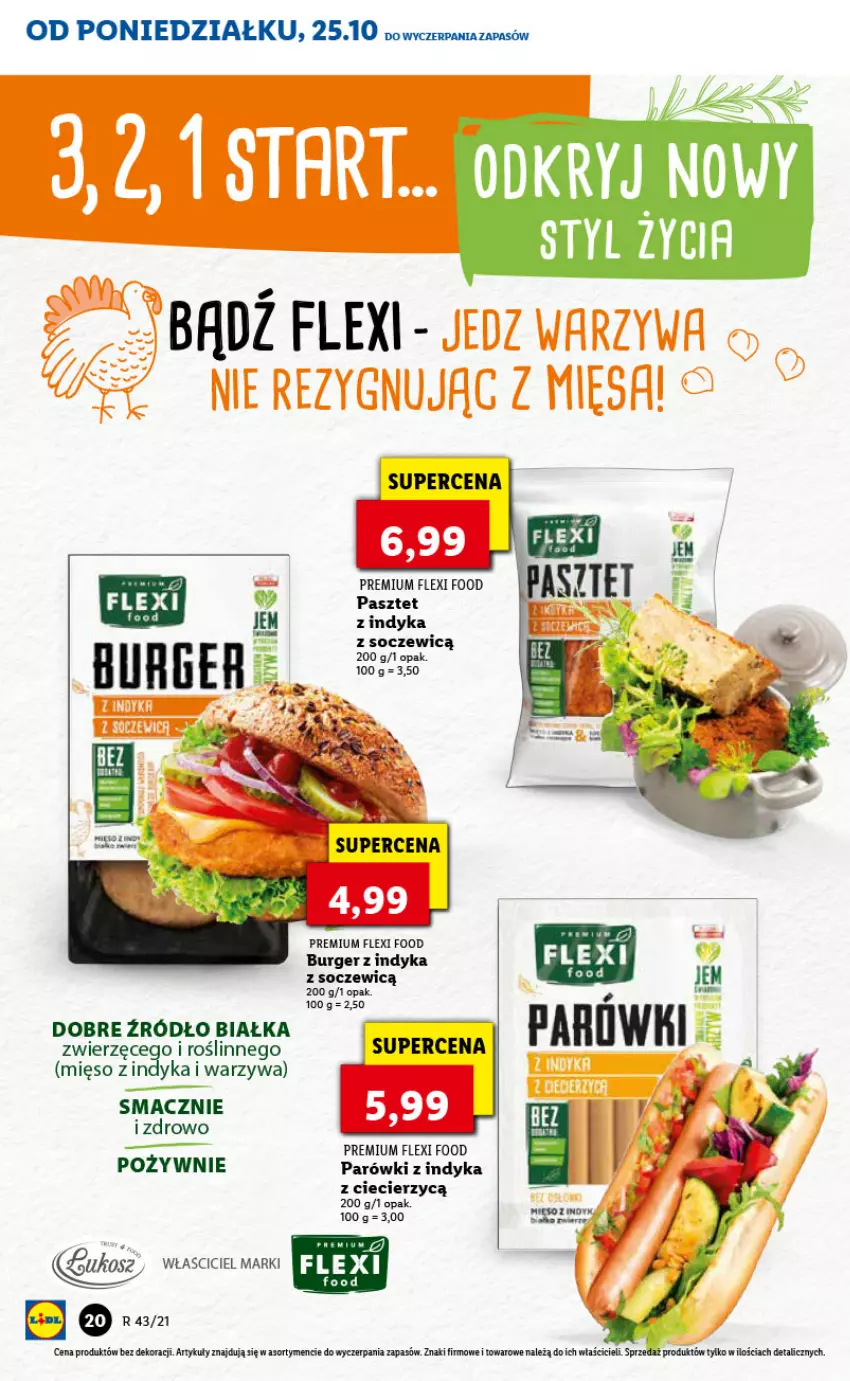 Gazetka promocyjna Lidl - GAZETKA - ważna 25.10 do 27.10.2021 - strona 20 - produkty: Burger, Mięso, Mięso z indyka, Parówki, Parówki z indyka, Pasztet, Warzywa