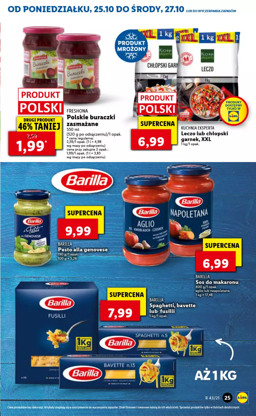Gazetka promocyjna Lidl - GAZETKA - ważna 25.10 do 27.10.2021 - strona 25 - produkty: Barilla, Buraczki, Fa, K2, Kuchnia, Makaron, Pesto, Spaghetti