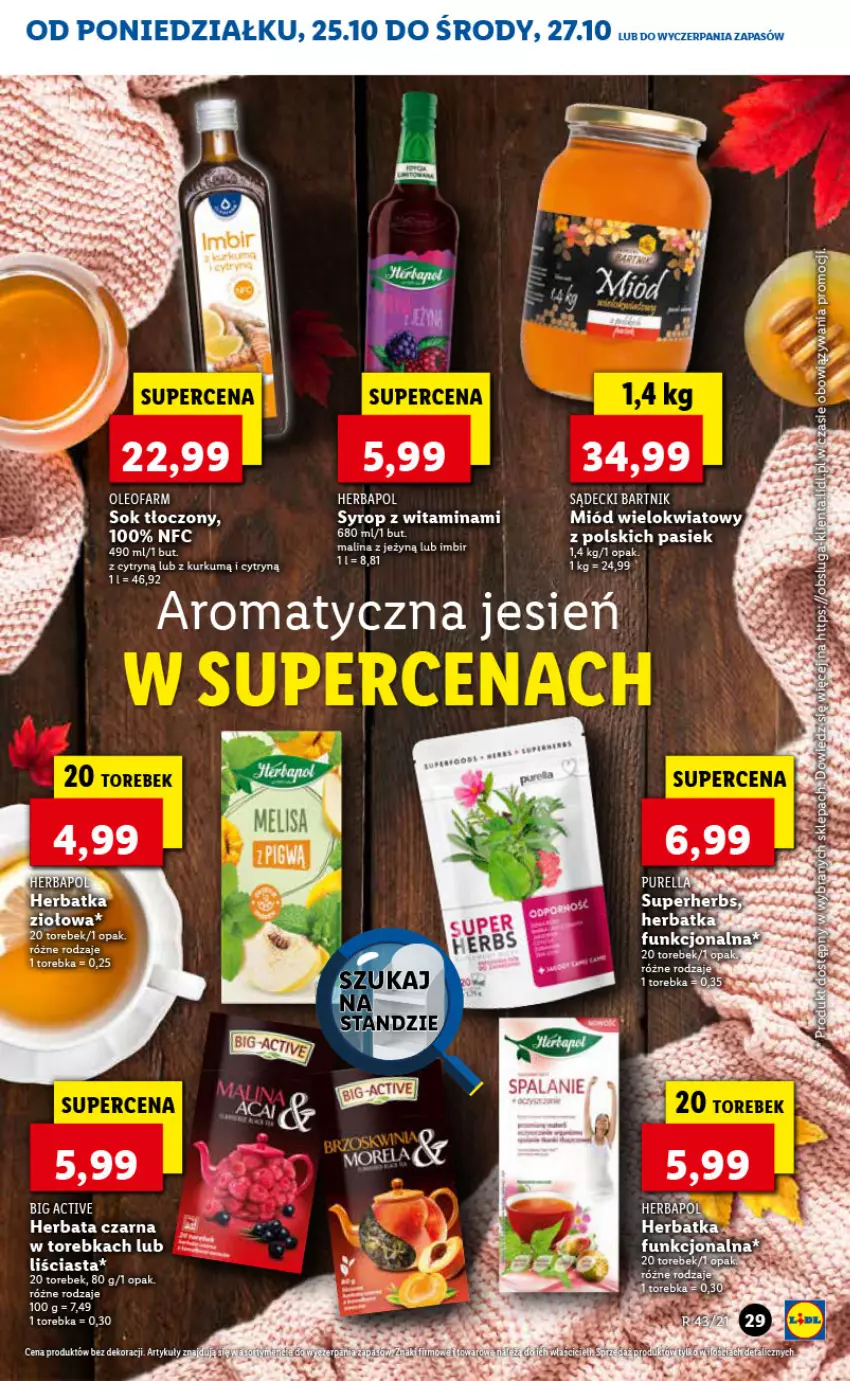 Gazetka promocyjna Lidl - GAZETKA - ważna 25.10 do 27.10.2021 - strona 29 - produkty: Herbapol, Herbata, Herbata czarna, Miód, Sok, Torebka