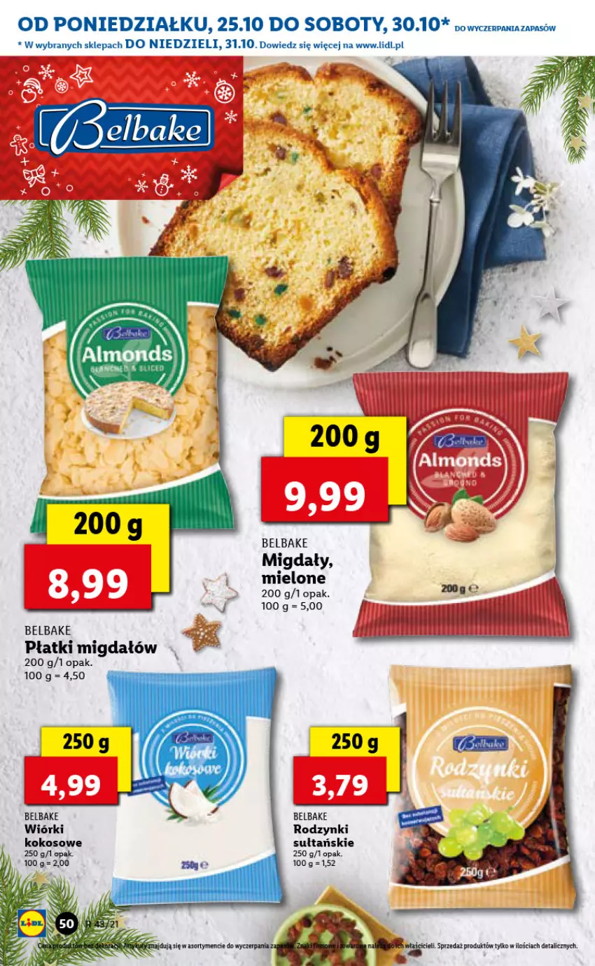 Gazetka promocyjna Lidl - GAZETKA - ważna 25.10 do 27.10.2021 - strona 50 - produkty: Kokos, Migdały, Rodzynki