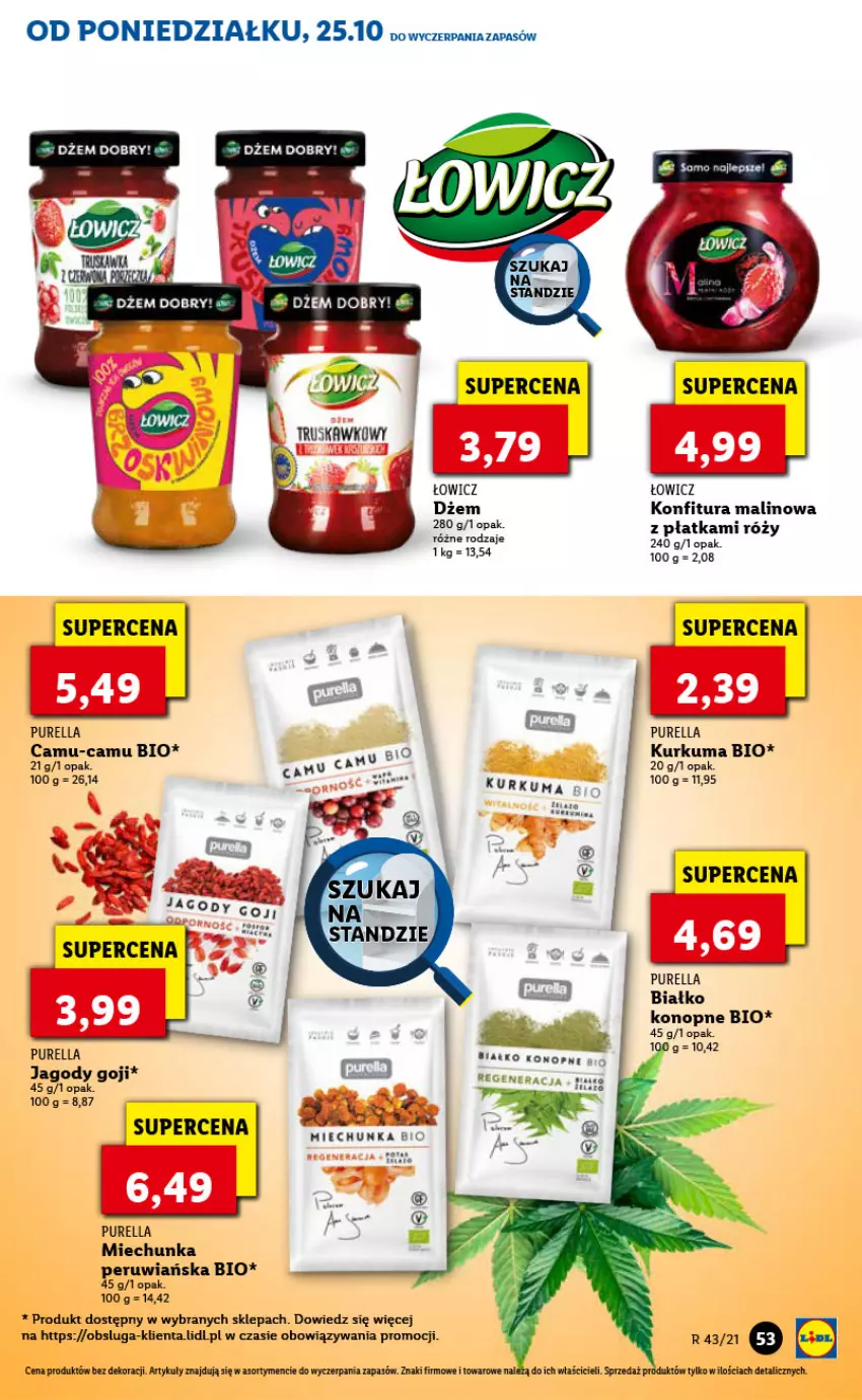 Gazetka promocyjna Lidl - GAZETKA - ważna 25.10 do 27.10.2021 - strona 53 - produkty: Dżem, Jagody, Jagody goji, Kakao, Konfitura, Kurkuma, Pur