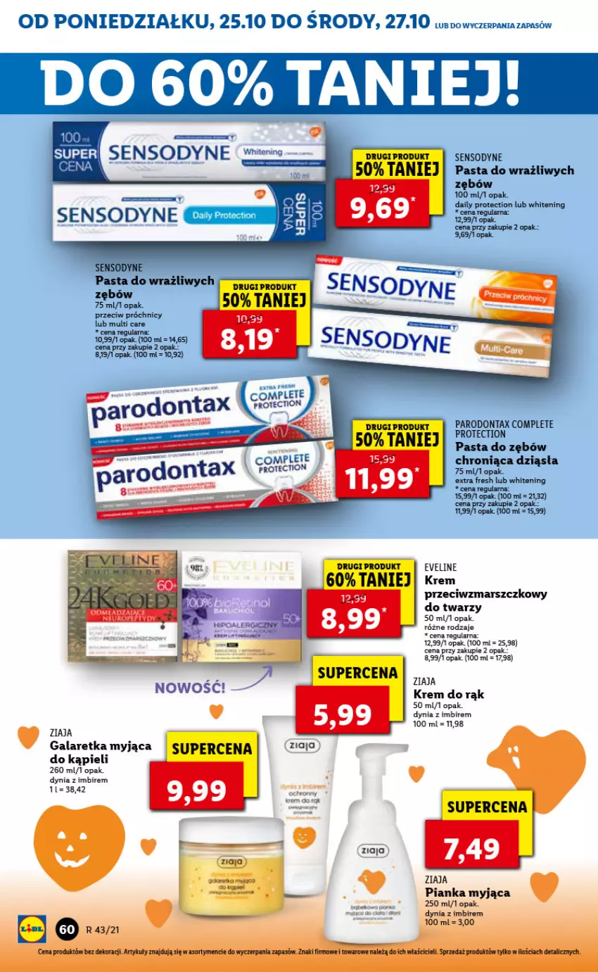 Gazetka promocyjna Lidl - GAZETKA - ważna 25.10 do 27.10.2021 - strona 60 - produkty: Eveline, Fa, Gala, Galaretka, Imbir, Krem do rąk, Krem przeciwzmarszczkowy, Mars, Pasta do zębów, Sensodyne, Ziaja