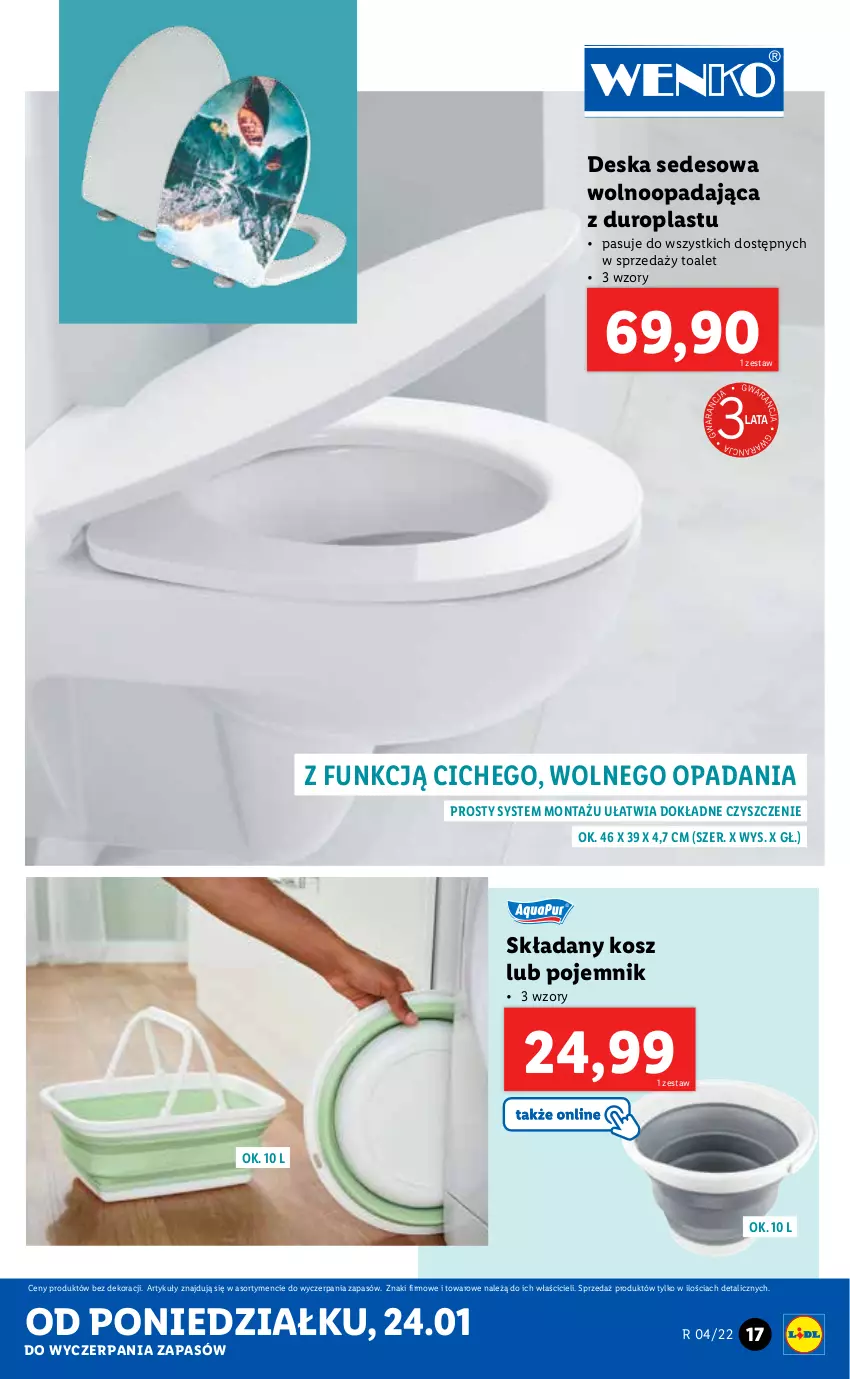 Gazetka promocyjna Lidl - GAZETKA - ważna 24.01 do 30.01.2022 - strona 17 - produkty: Deska sedesowa, Kosz, Pojemnik